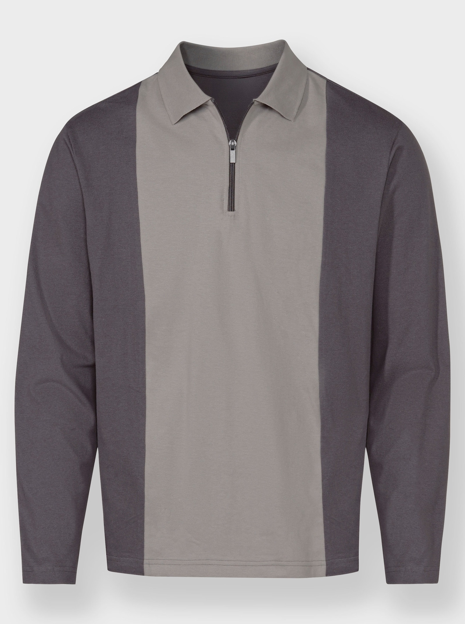 Catamaran Langarmshirt in Pikee-Qualität - steingrau-anthrazit