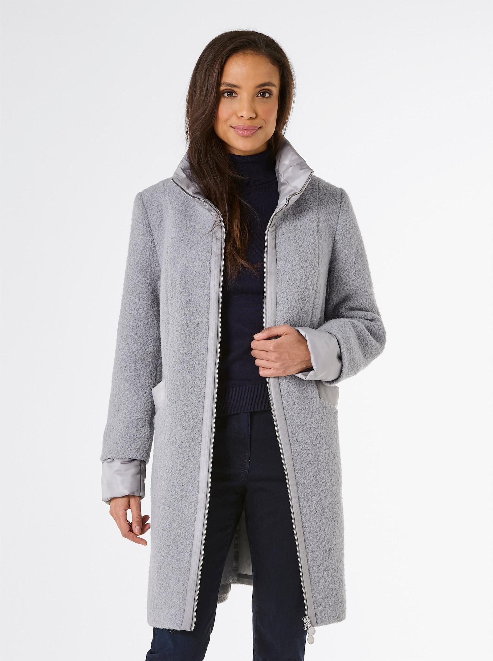 CREATION L PREMIUM Manteau en laine avec poche intérieure à glissière - gris pierre-bleu fumée chiné