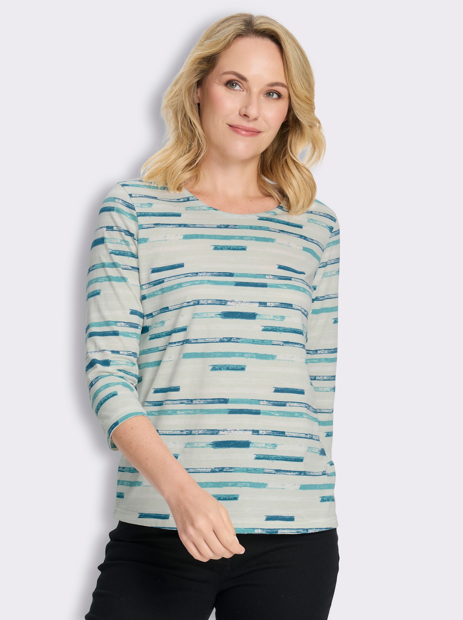 Rundhalsshirt mit Streifen-Print - zartmint-ozean-bedruckt