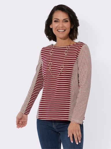 Langarmshirt mit U-Boot-Ausschnitt, geringelt - kirsche-elfenbein-geringelt