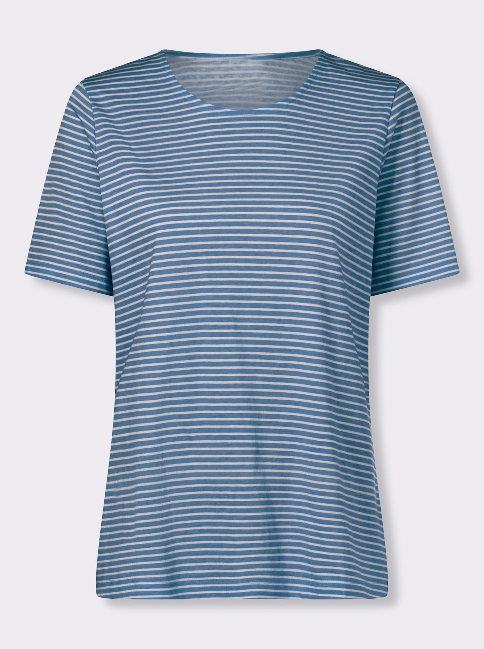 Ringelshirt aus reiner Baumwolle - mittelblau-ecru-geringelt