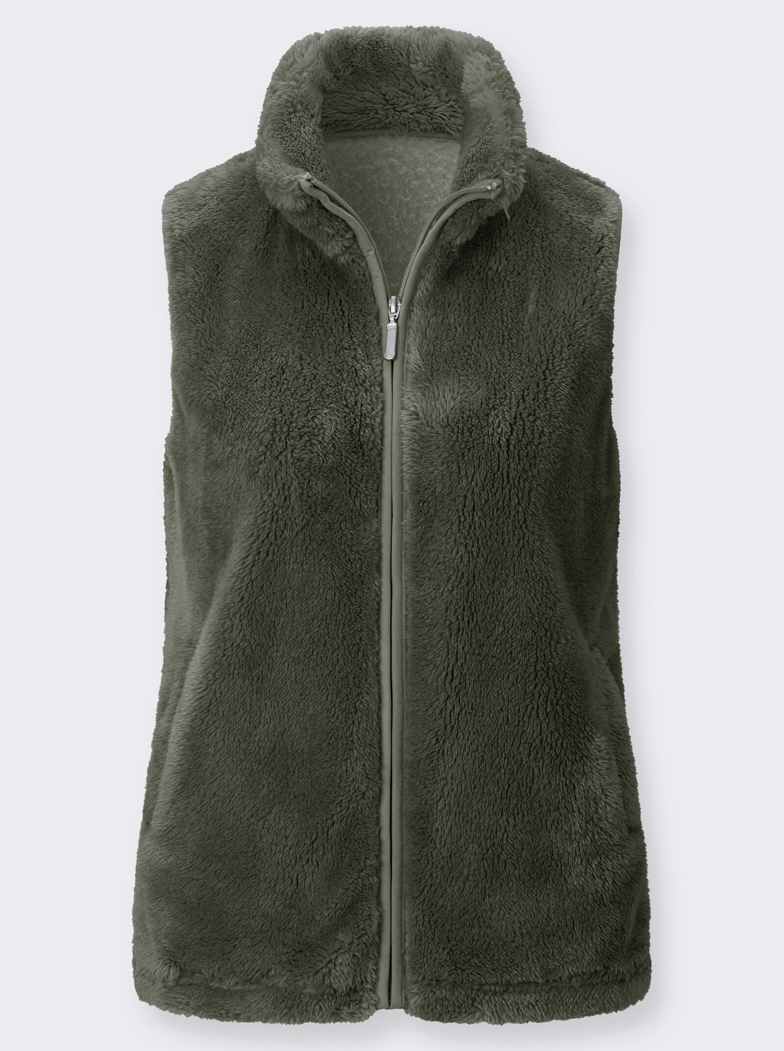 Sweatweste mit Umlegekragen - khaki