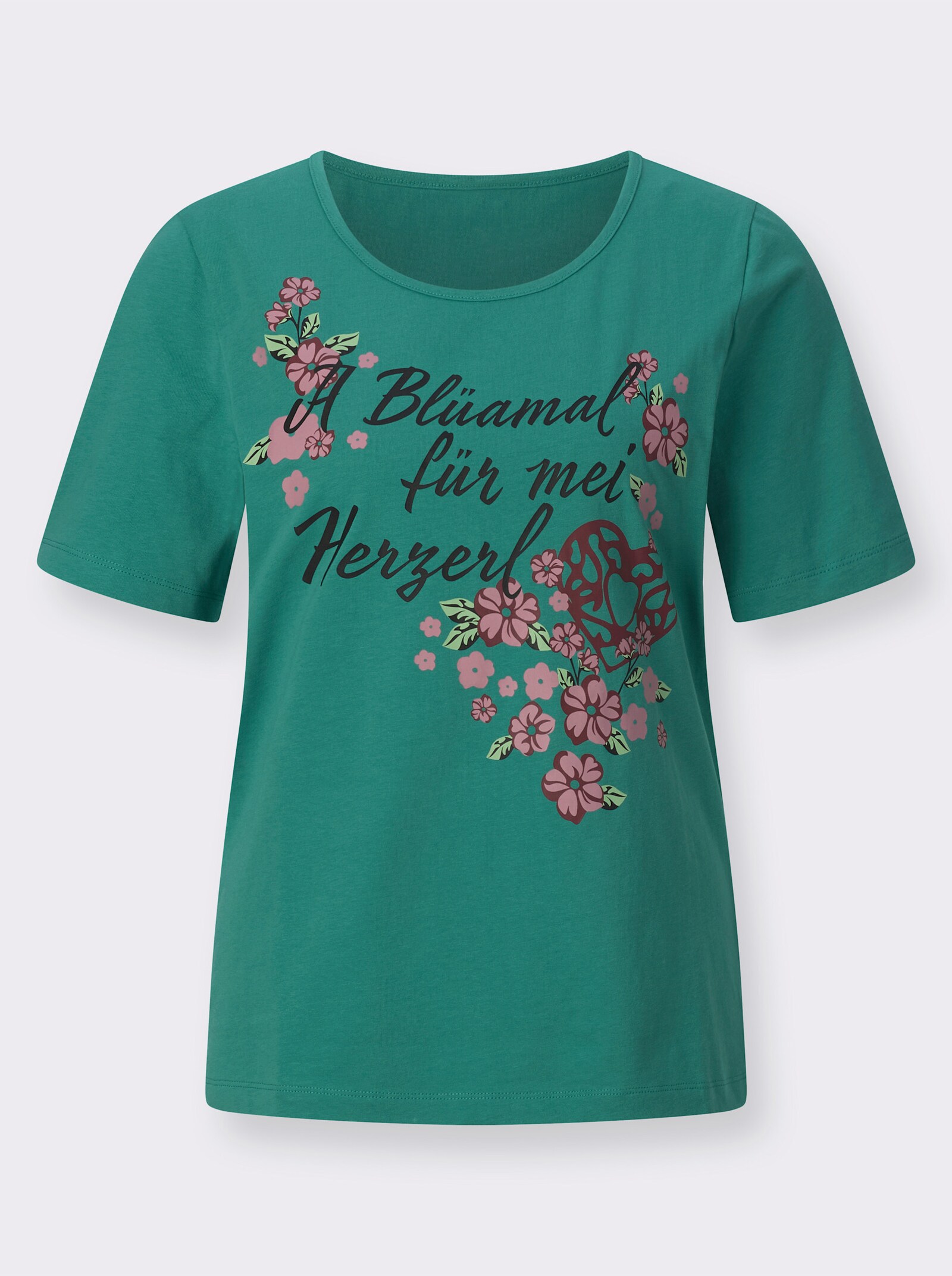 Folkloreshirt van puur katoen - smaragdgroen/zwart