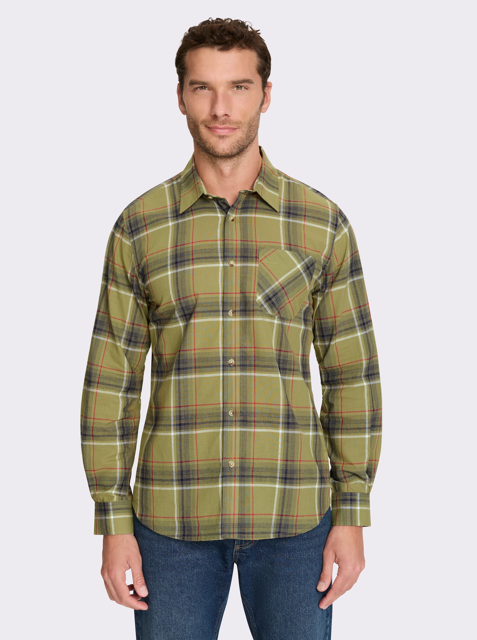 Catamaran Langarmhemd mit krempelbaren Ärmeln - schilf-kariert