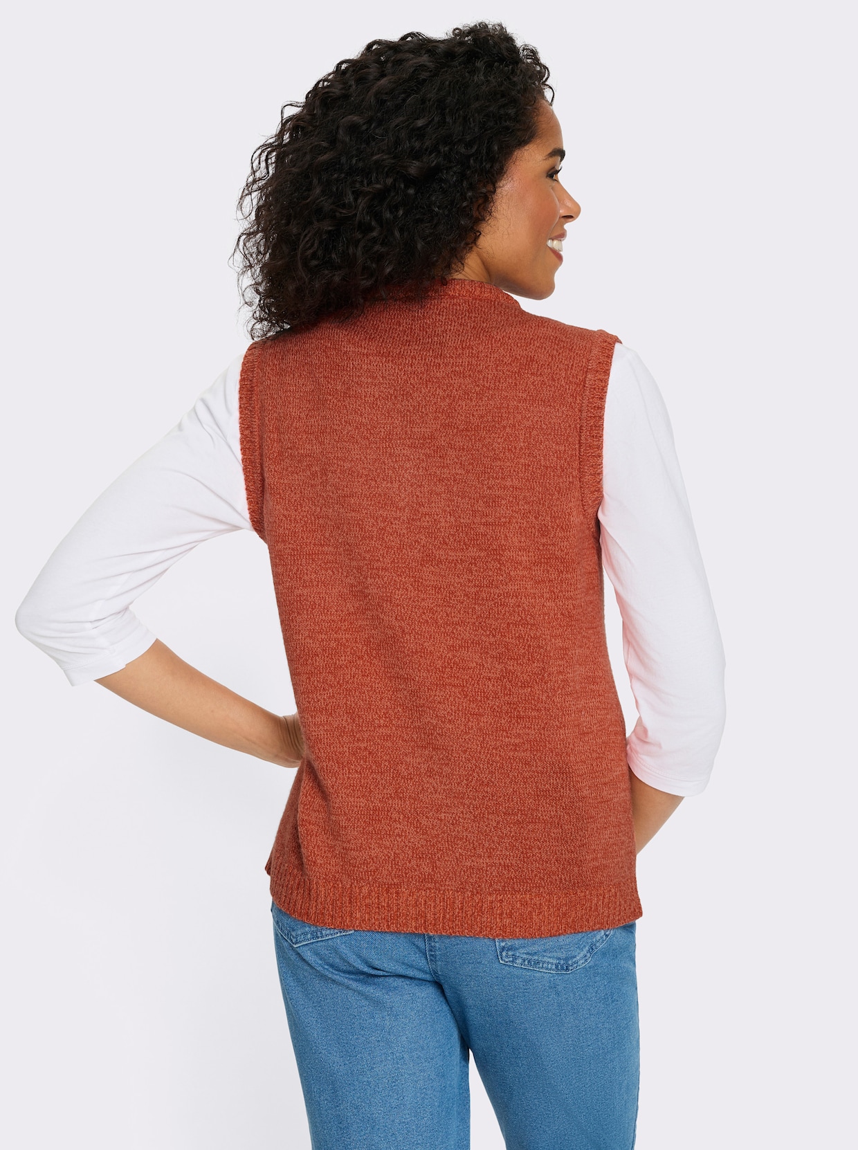 Mouwloos vest van gemêleerd garen - roestrood/papaja gemêleerd