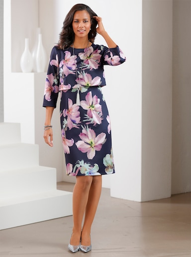 Robe en jersey - marine-menthe imprimé