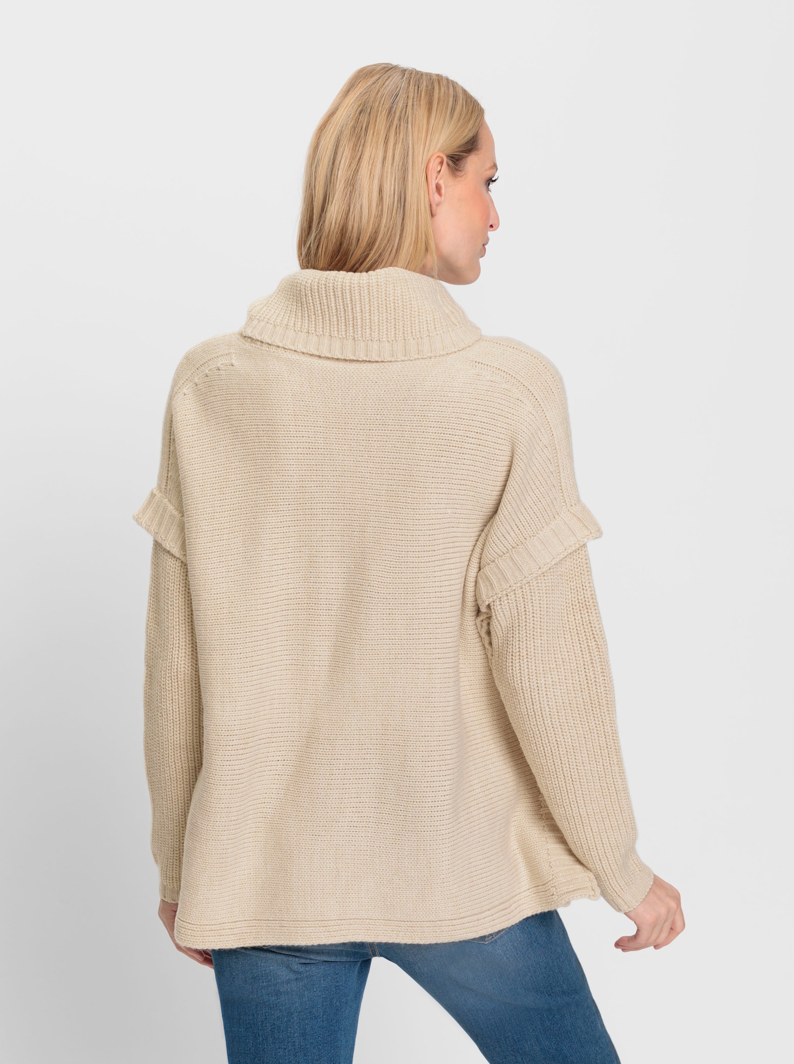 heine Rollkragenpullover in Poncho-Optik - sand-meliert