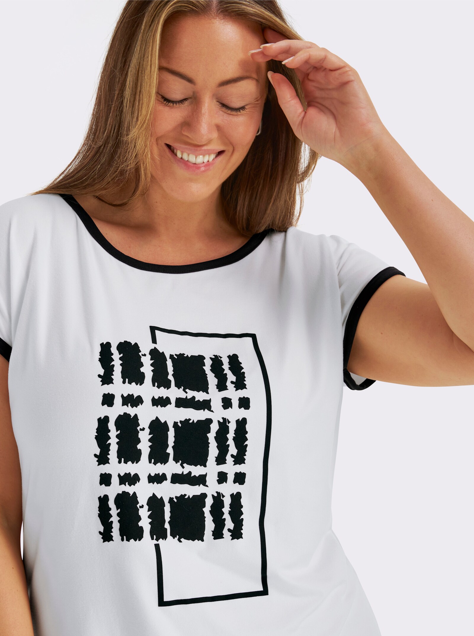 Print-Shirt mit U-Boot-Ausschnitt - ecru