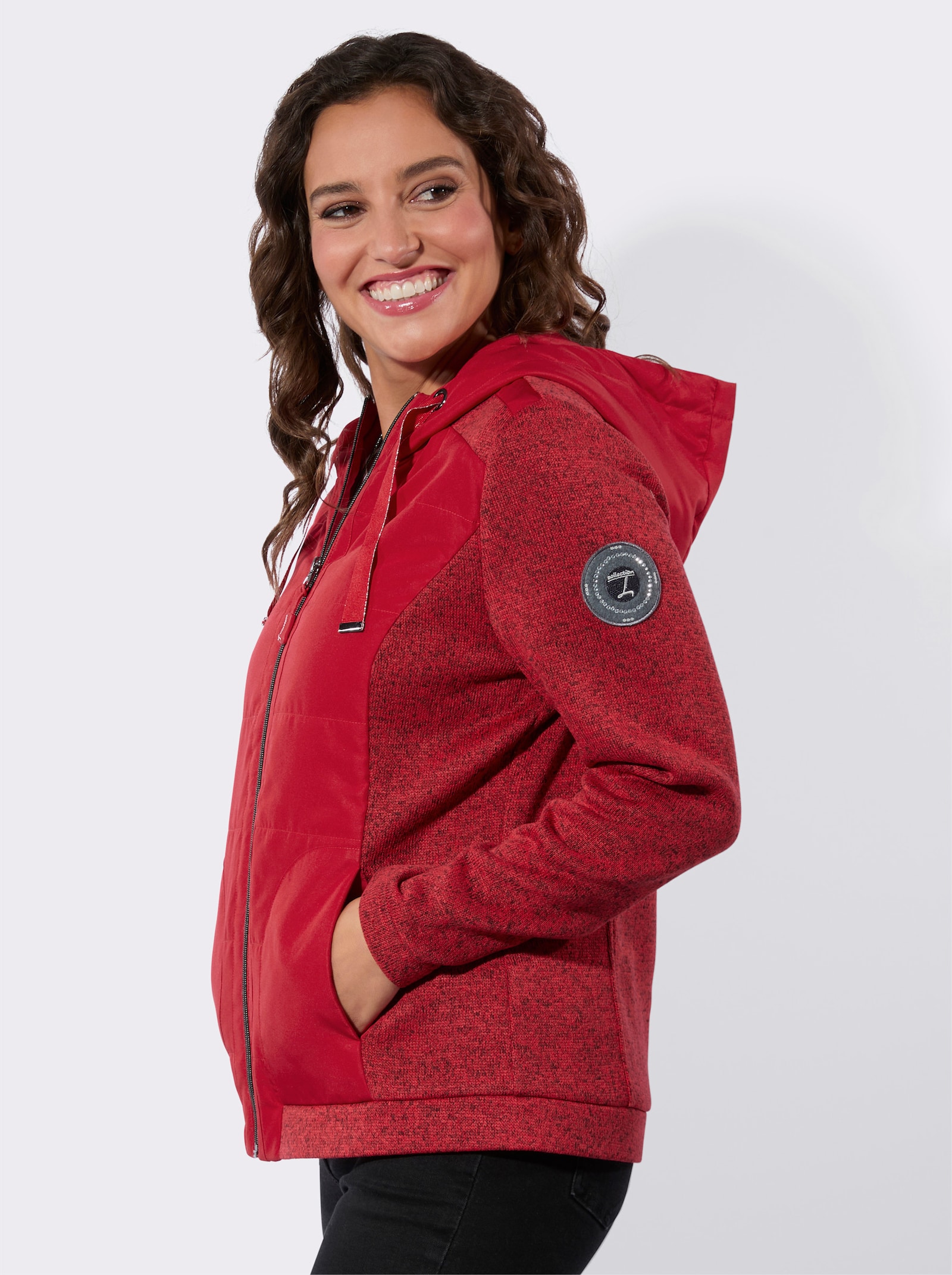 Shirtjacke mit weitenregulierbarer Kapuze - erdbeere-meliert