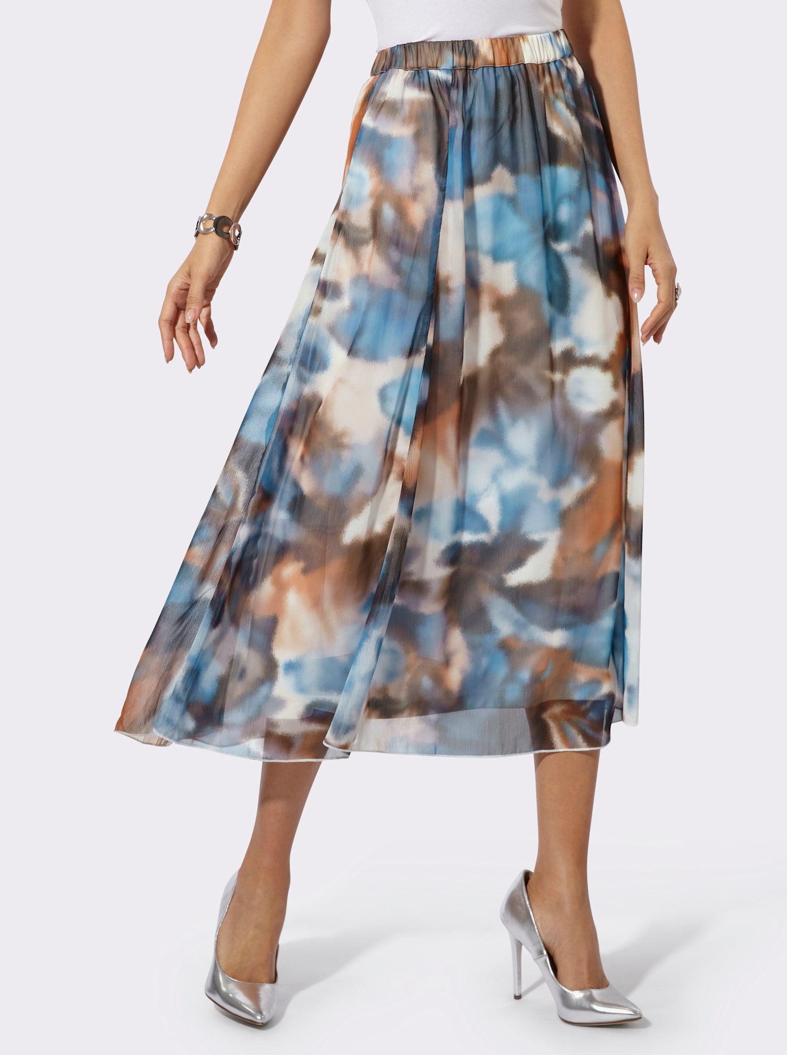 Webrock in Bahnenform - champagner-marine-bedruckt