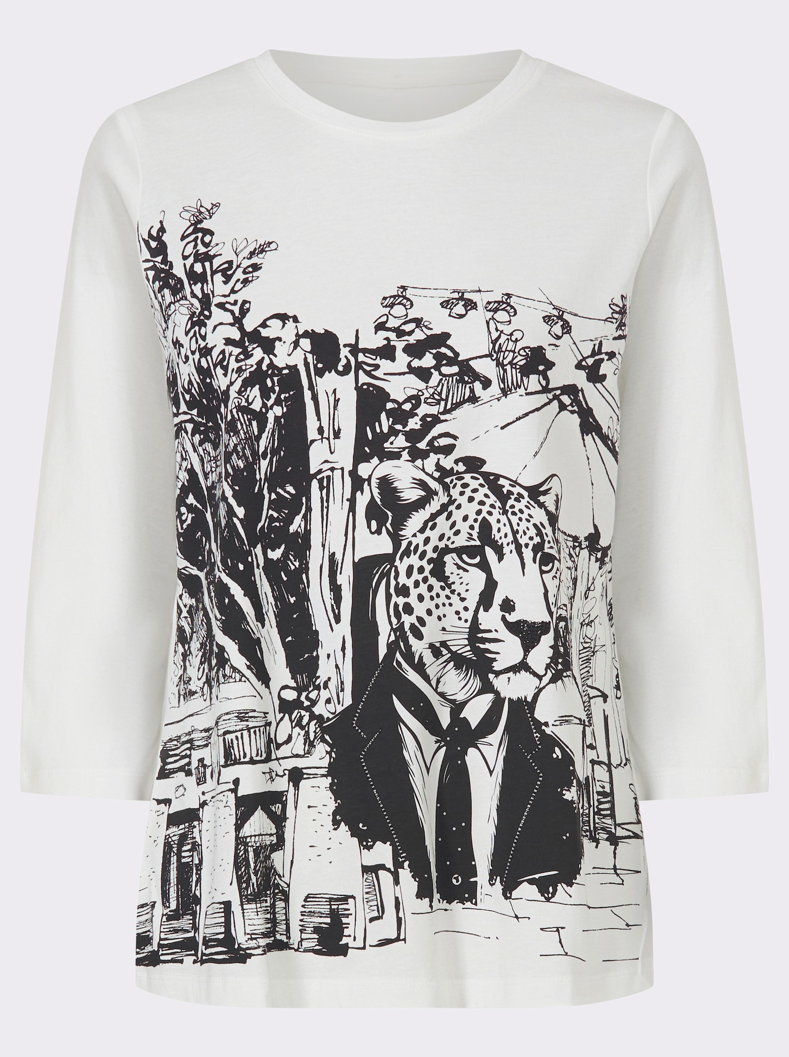 heine 3/4-Arm-Shirt mit Ziersteinen - ecru-schwarz-bedruckt