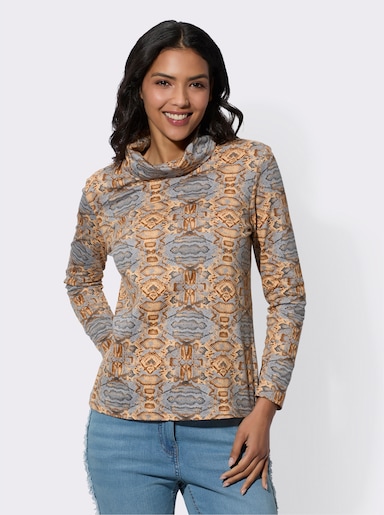 Rollkragenshirt - apricot-cognac-bedruckt