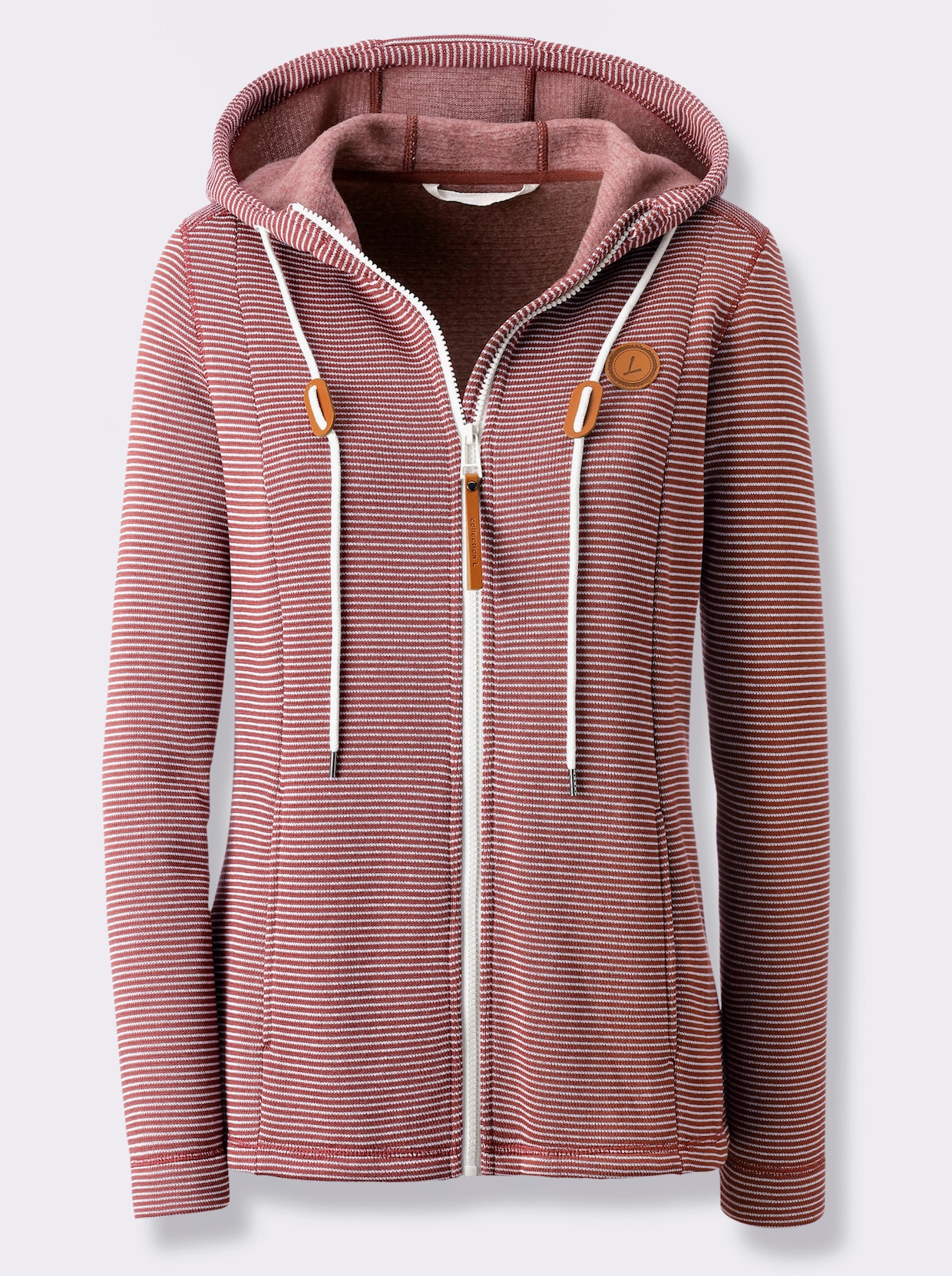 Fleecejacke - rotbraun-ecru-geringelt
