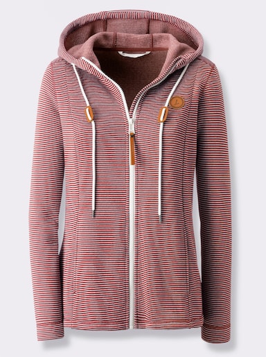 Fleecejacke - rotbraun-ecru-geringelt