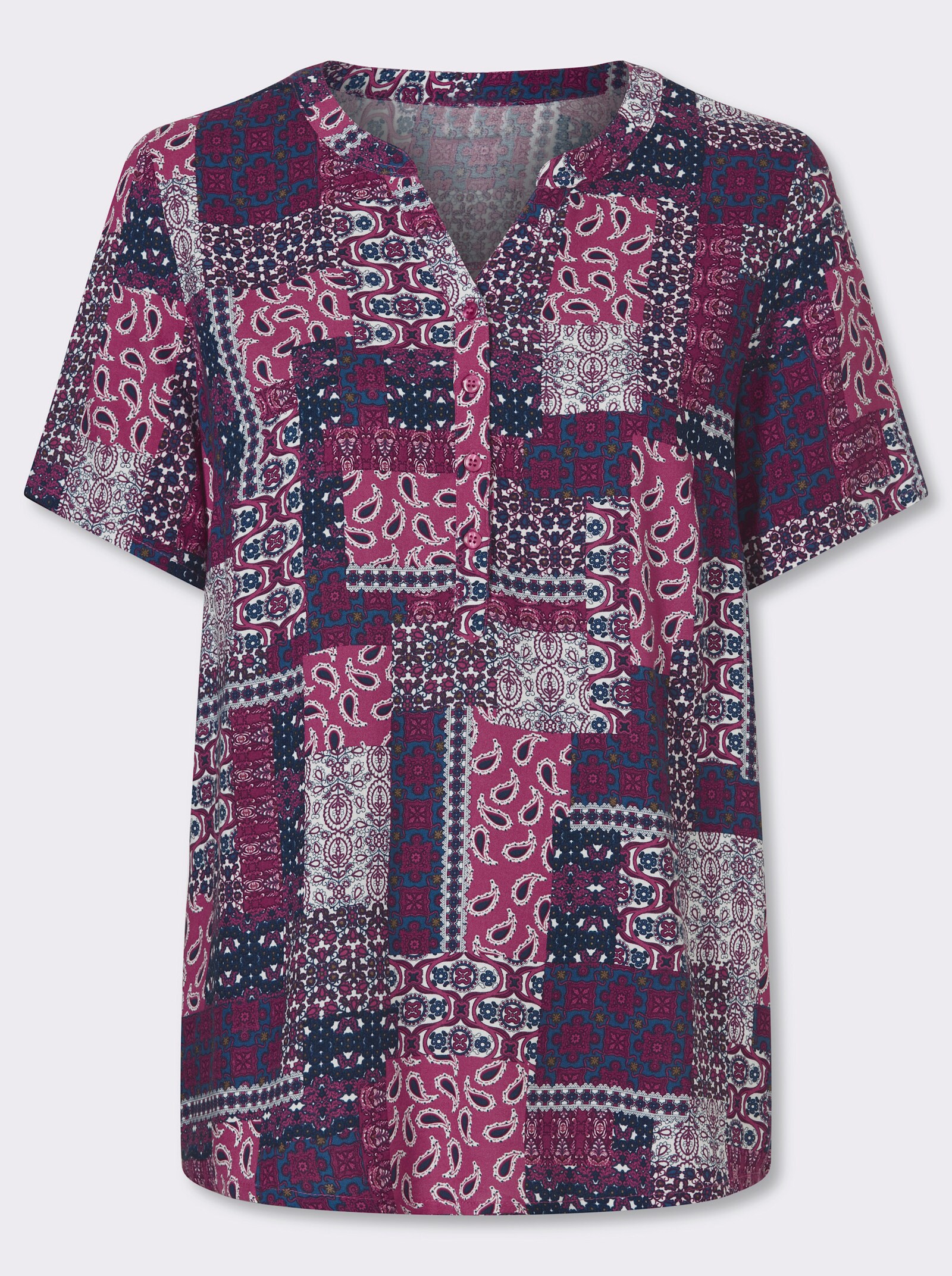 Druckbluse im Patchwork-Dessin - malve-marine-bedruckt