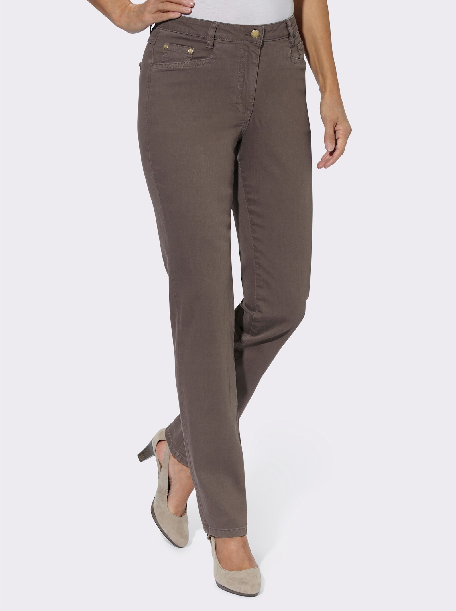 Jeans van twill-stretch - donkertaupe