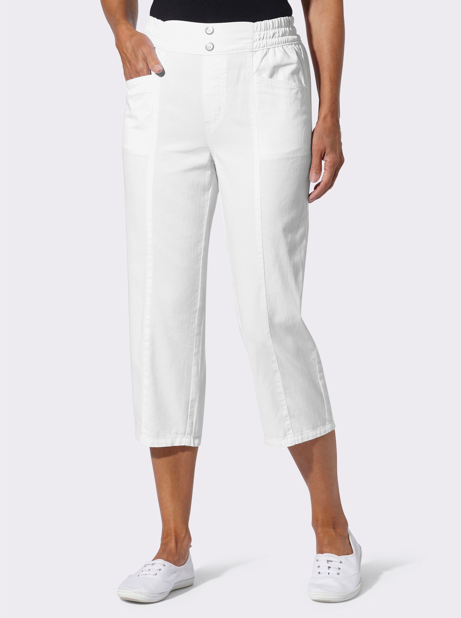 3/4-långa jeans med dekorknappar - vit