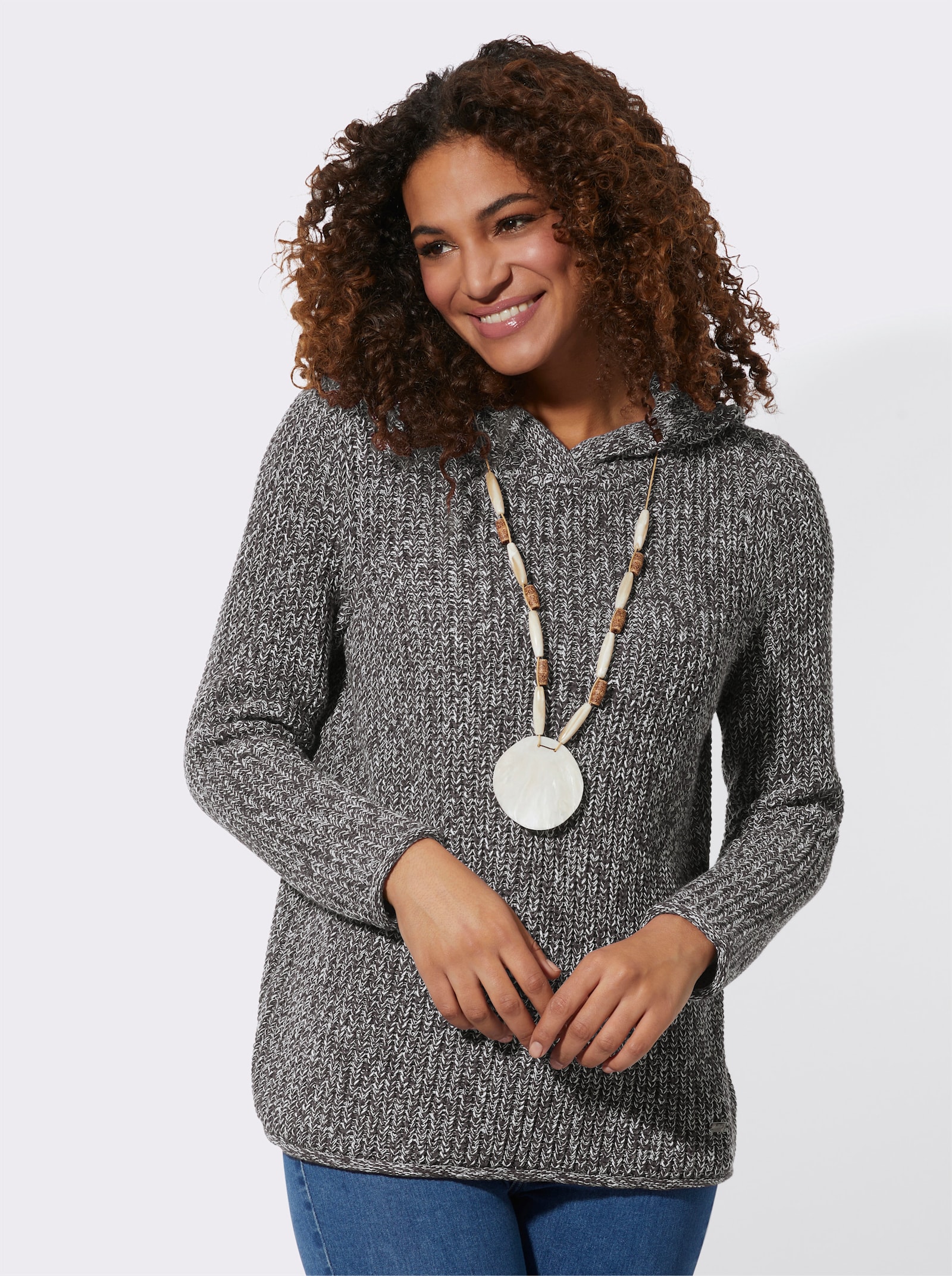 Pullover met capuchon in riblook - grafiet