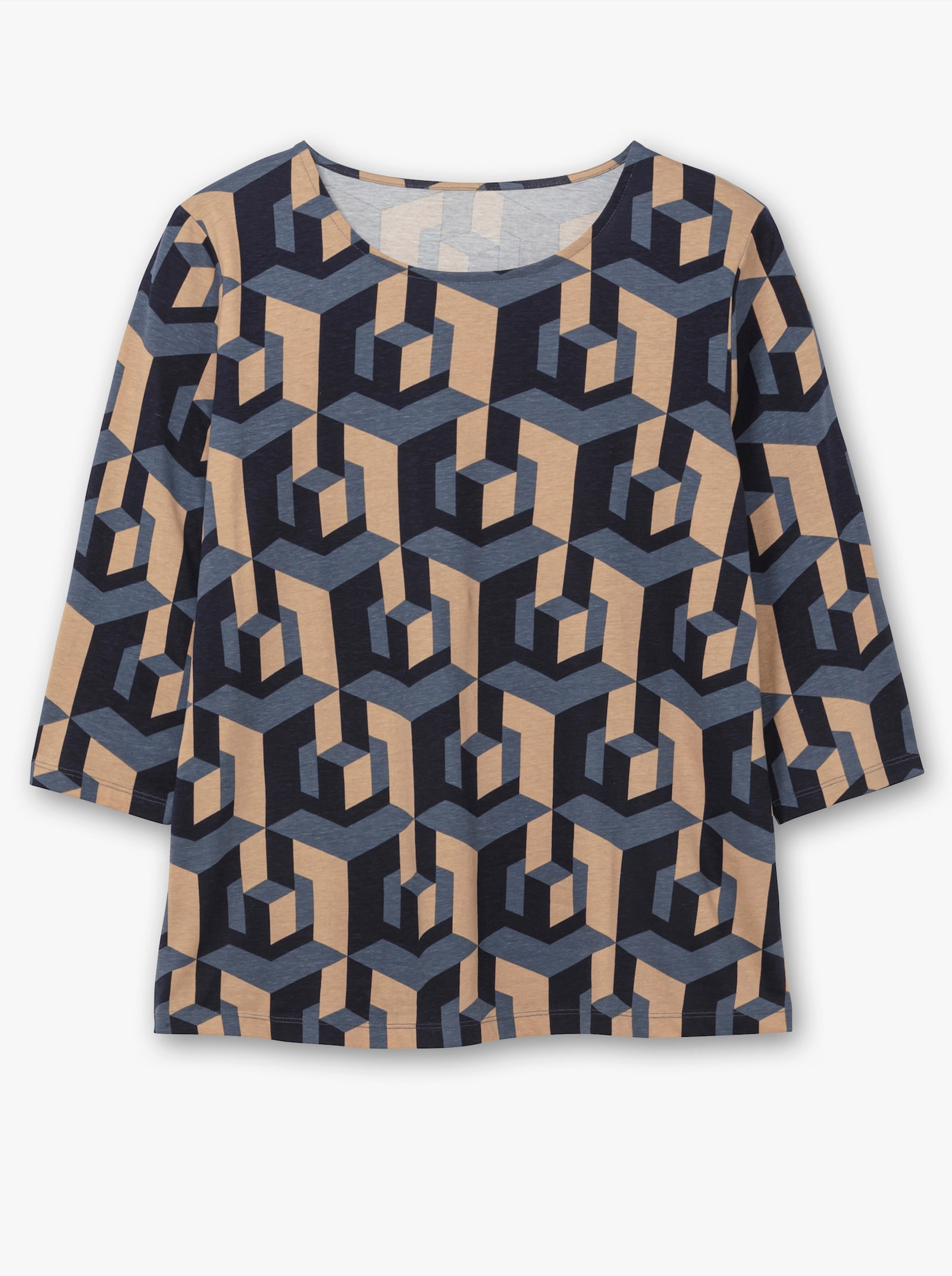 3/4-Arm-Shirt mit grafischem Print - marine-camel-bedruckt