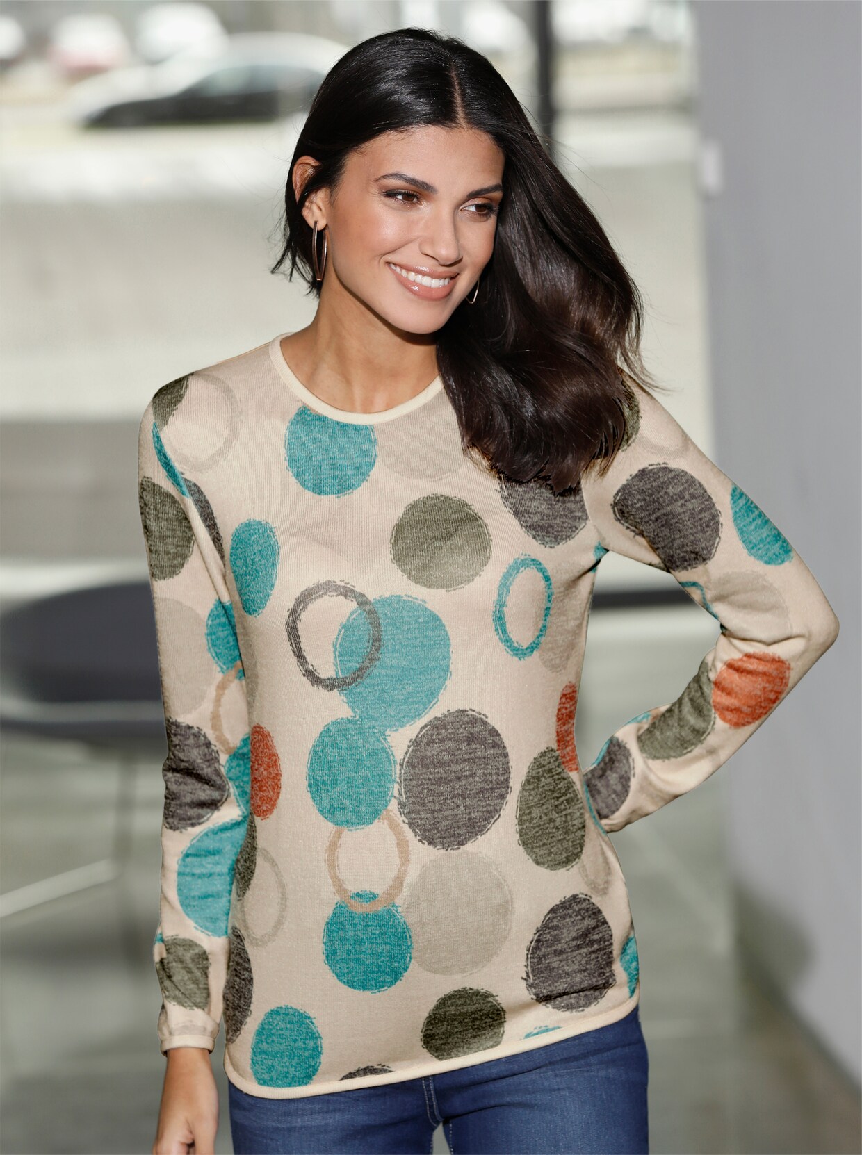 Pullover met ronde hals - ivoor bedrukt