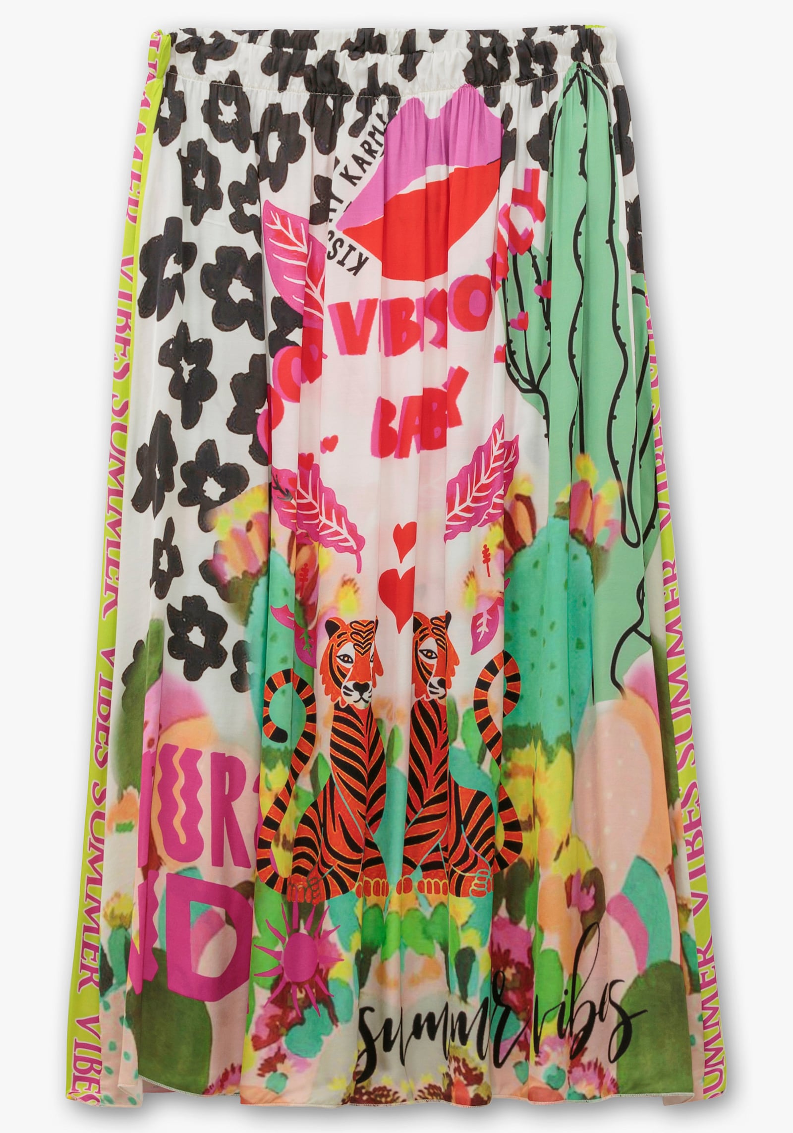 sheego loves miss goodlife Maxirock aus Viskose-Satin, im Multicolor-Muster - blattgrün-gemustert