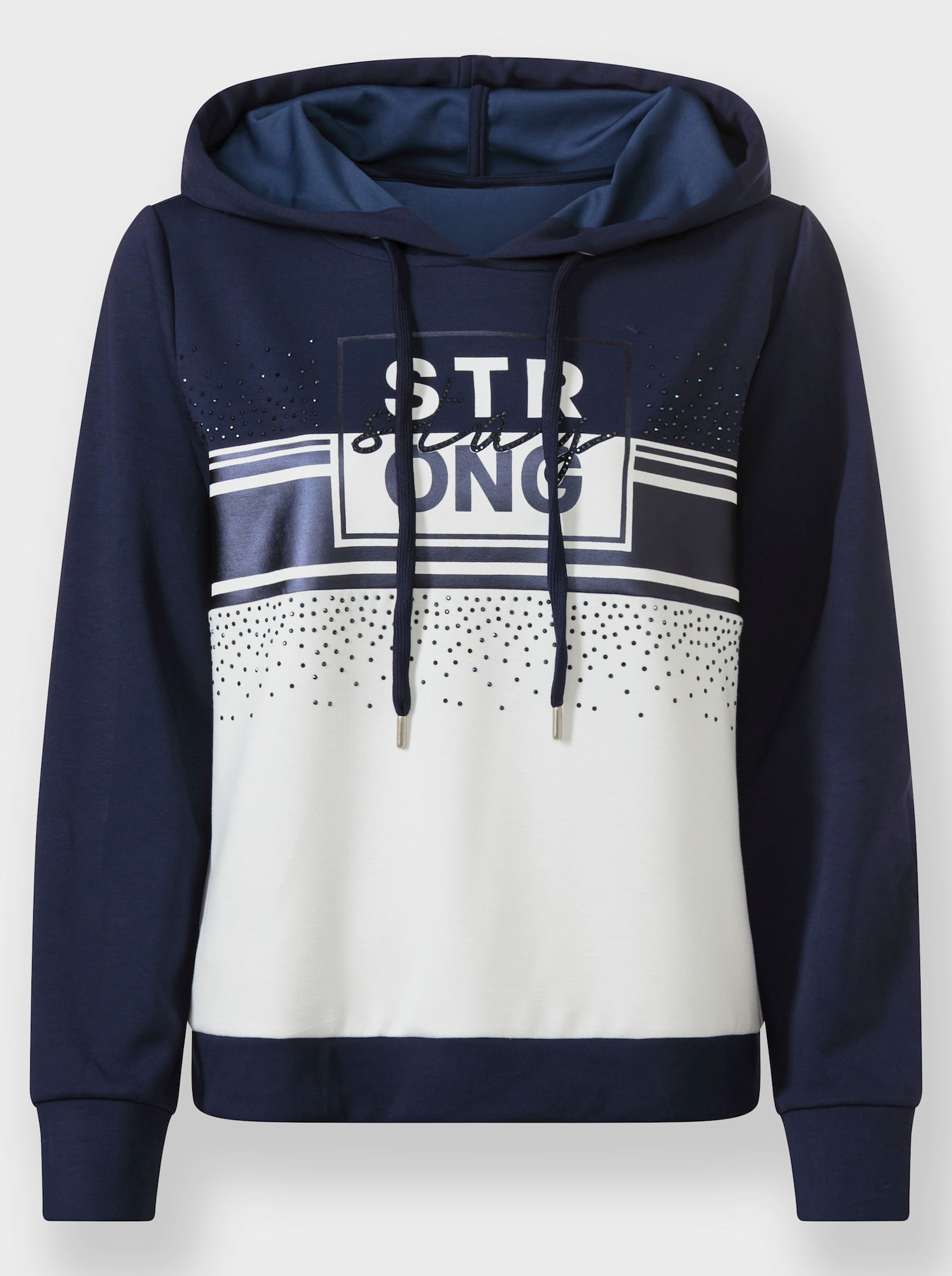 heine Kapuzensweatshirt mit Schriftzug - marine-ecru-bedruckt