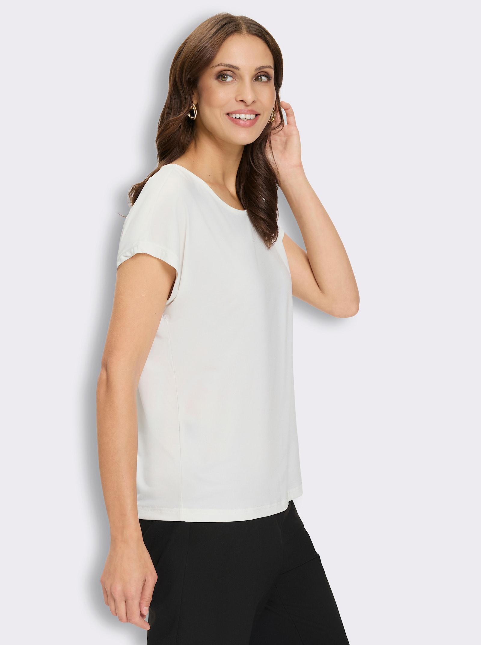 Kurzarmshirt mit Schleifchen-Stickerei - ecru