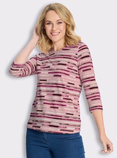 Rundhalsshirt mit Streifen-Print - hortensie-malve-bedruckt