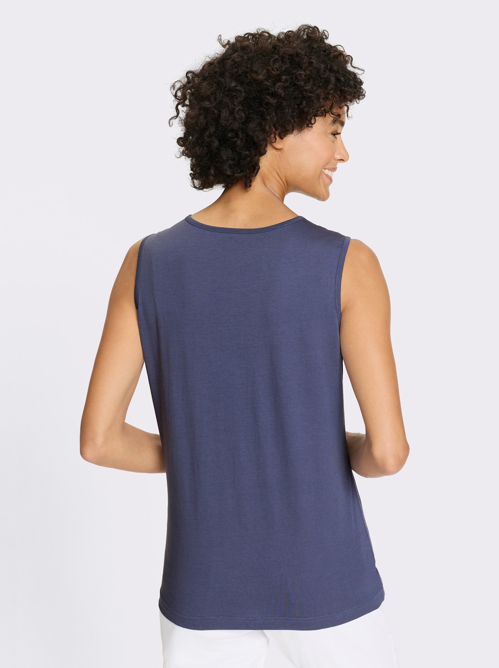 Top s krátkou lištou na patentky - kouřová modrá