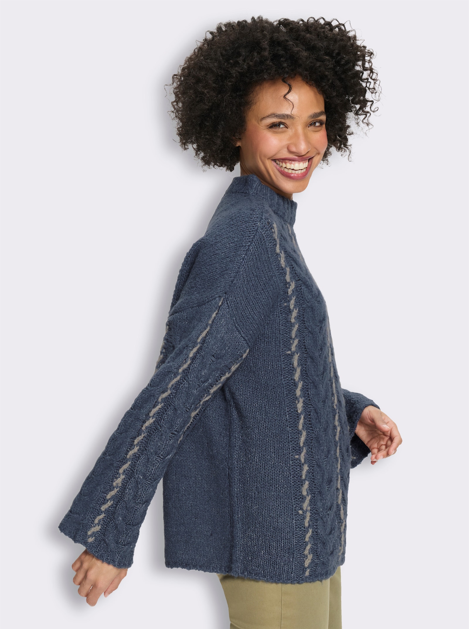 heine Strickpullover mit Zopfmuster - rauchblau