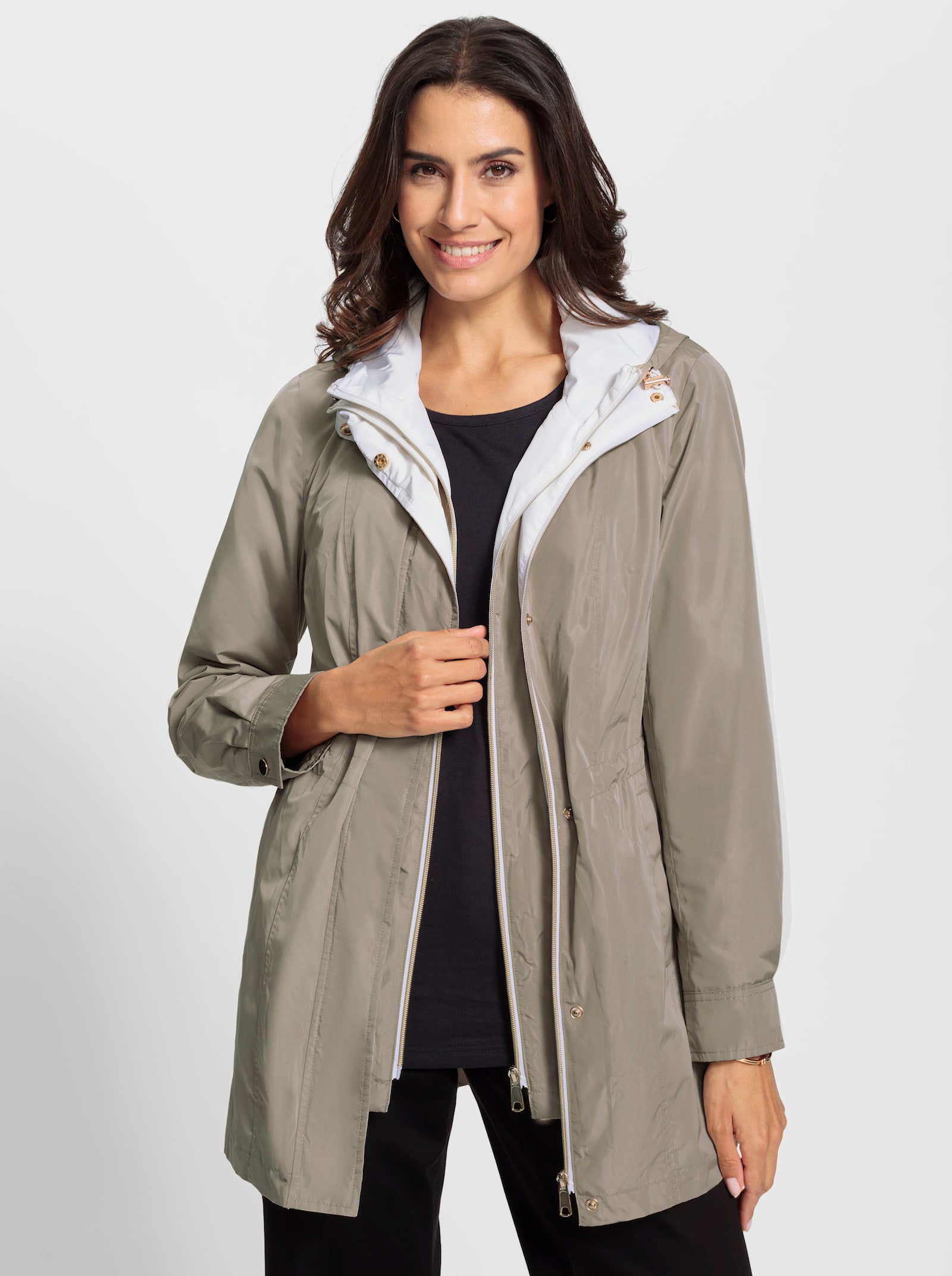 Outdoorjacke mit fixiertem Westen-Einsatz - schlamm-ecru