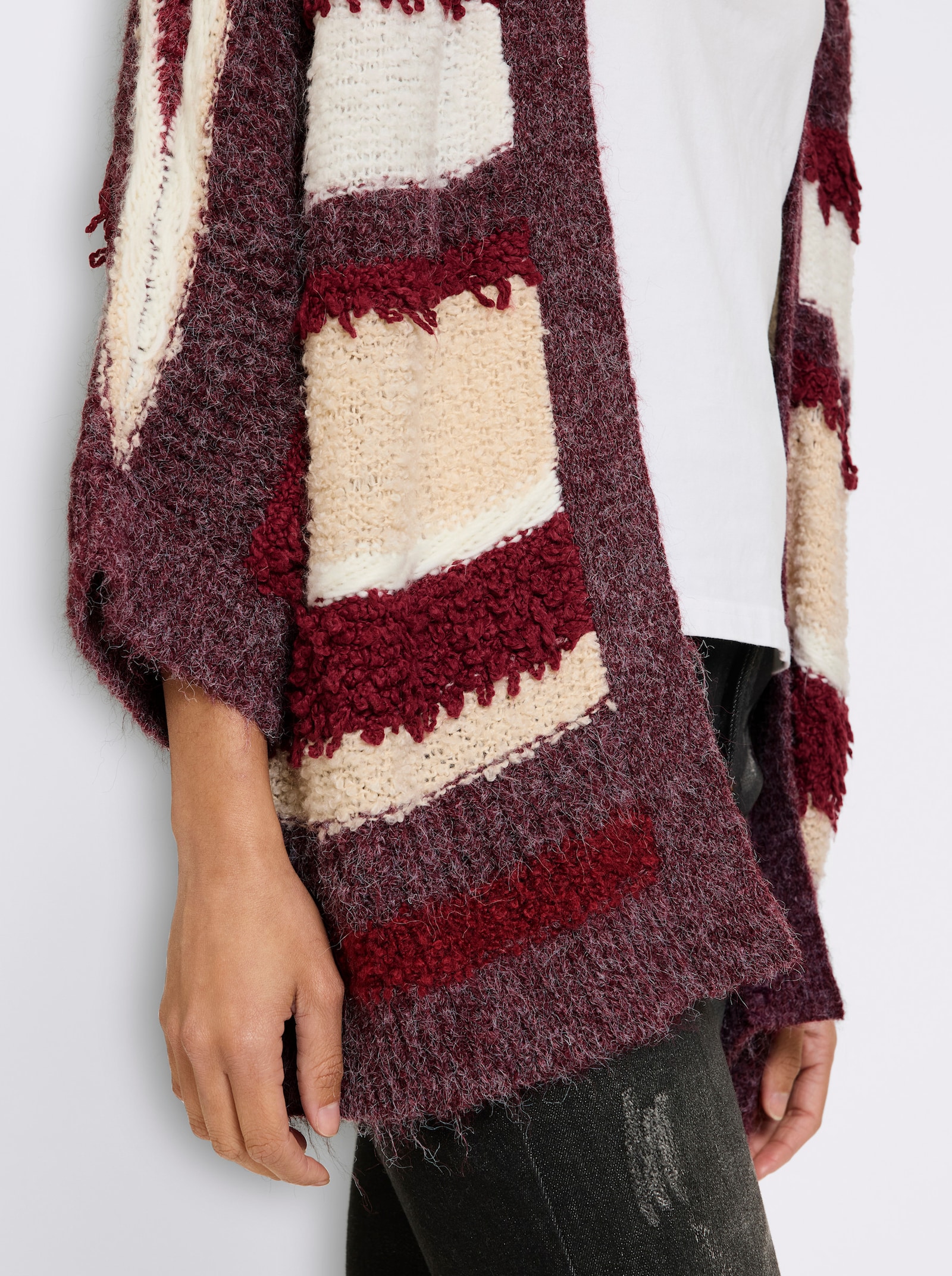 heine Cardigan van ajourtricot - bordeaux/ecru gestreept