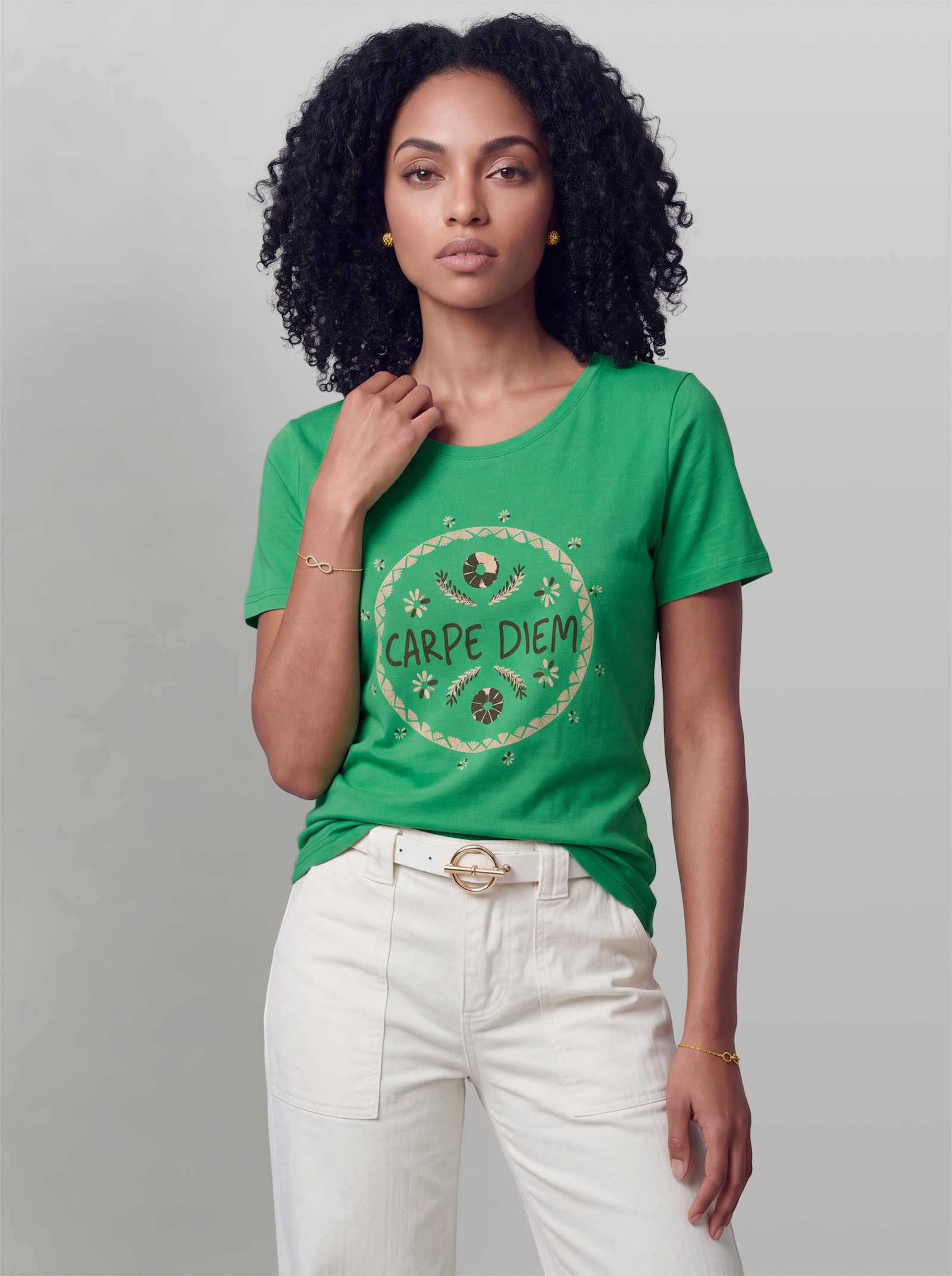 heine Kurzarmshirt mit Schriftzug - grasgrün