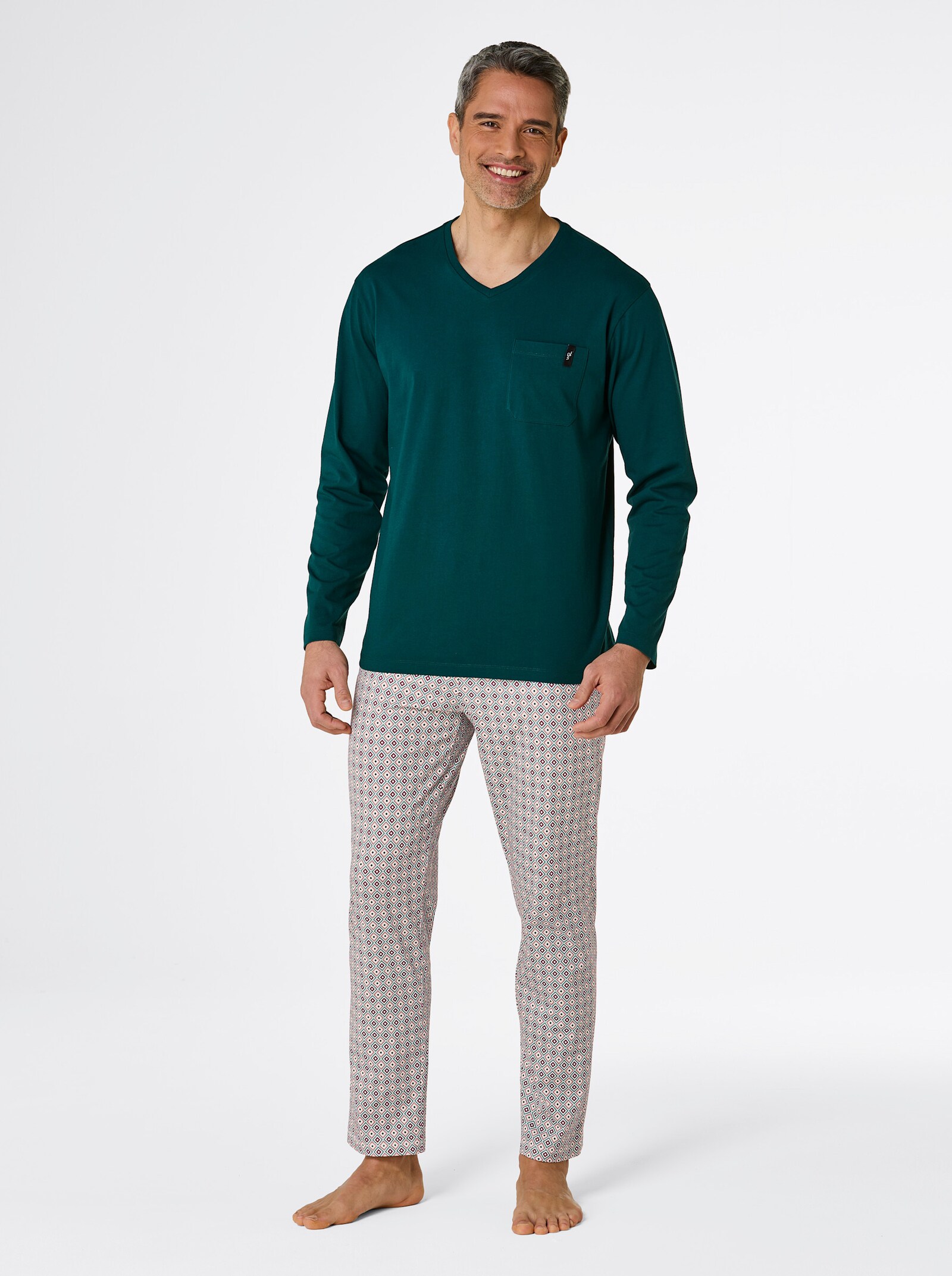 wäschepur men Schlafanzug - petrol-jade-bedruckt