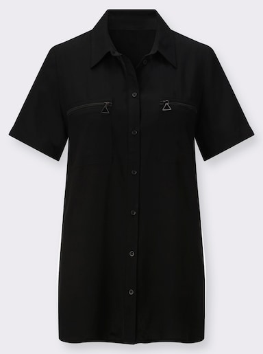 Longbluse mit langen Seitenschlitzen - schwarz