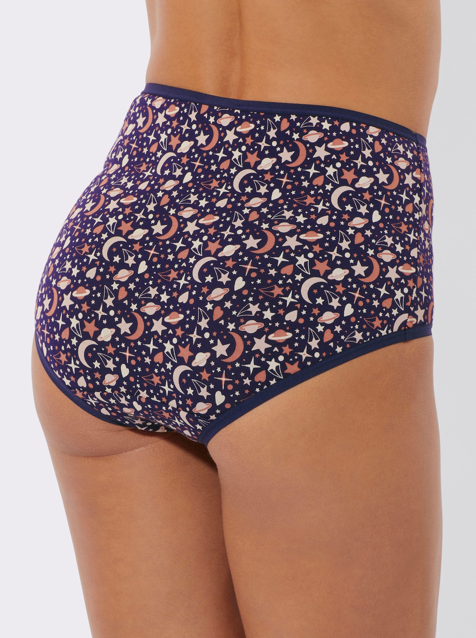 Tailleslip in set van 3 - marine bedrukt + marine + rozenhout