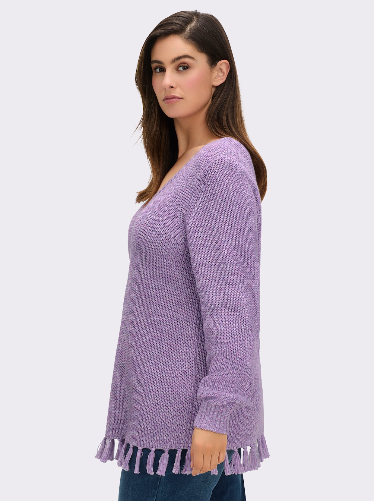 sheego Pullover met V-hals - lavendel gemêleerd