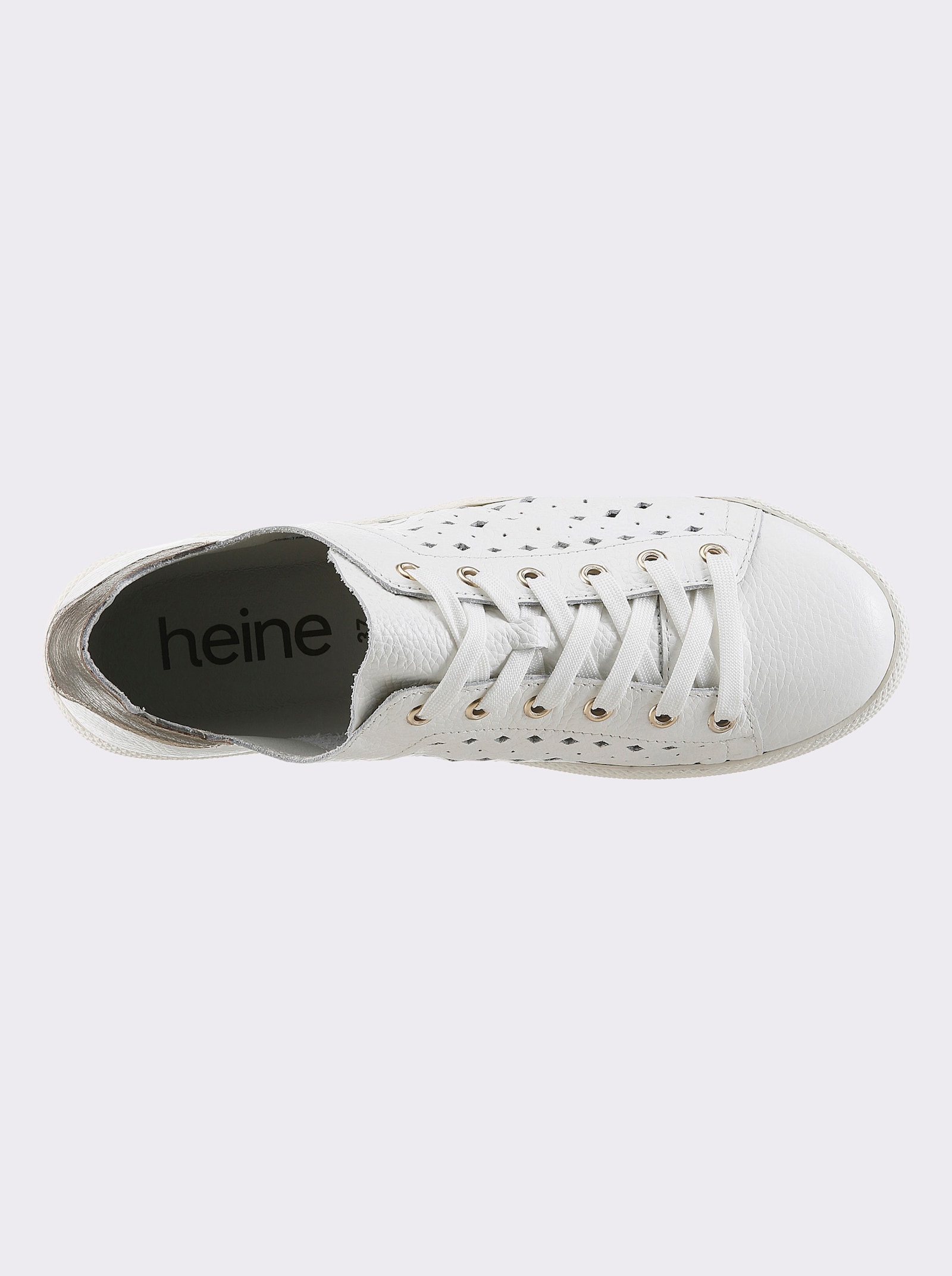 heine Schnürschuh mit Lasercut - weiß-goldfarben