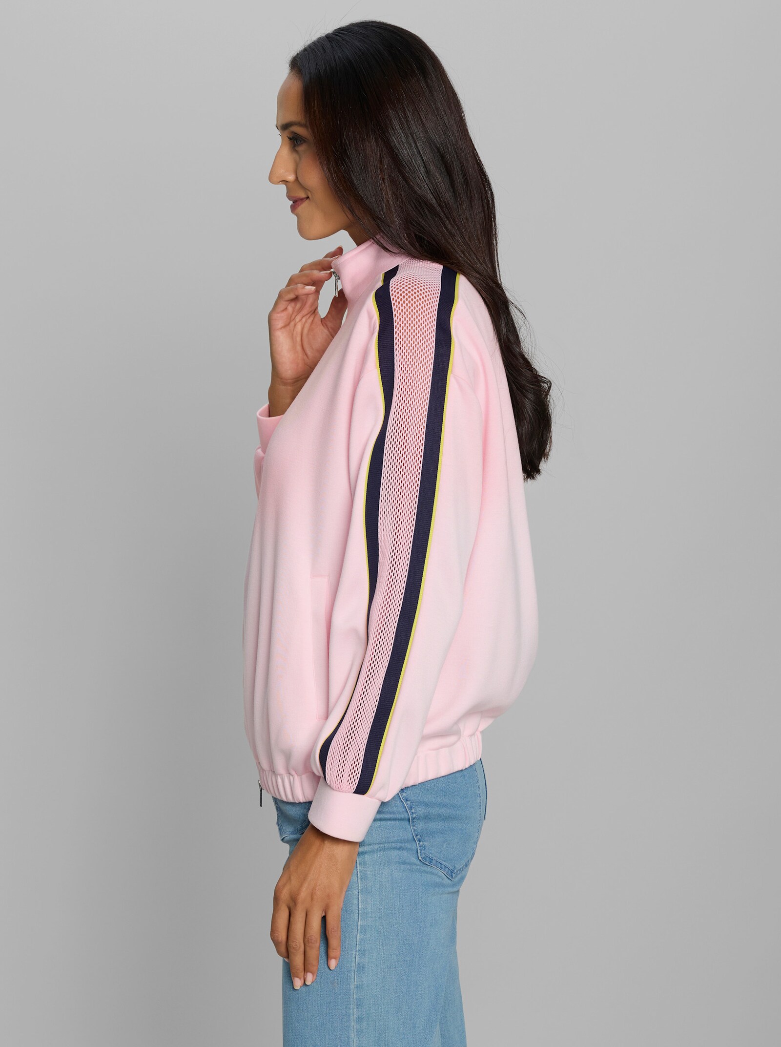 heine Shirtjacke mit Kontraststreifen - hellrosé