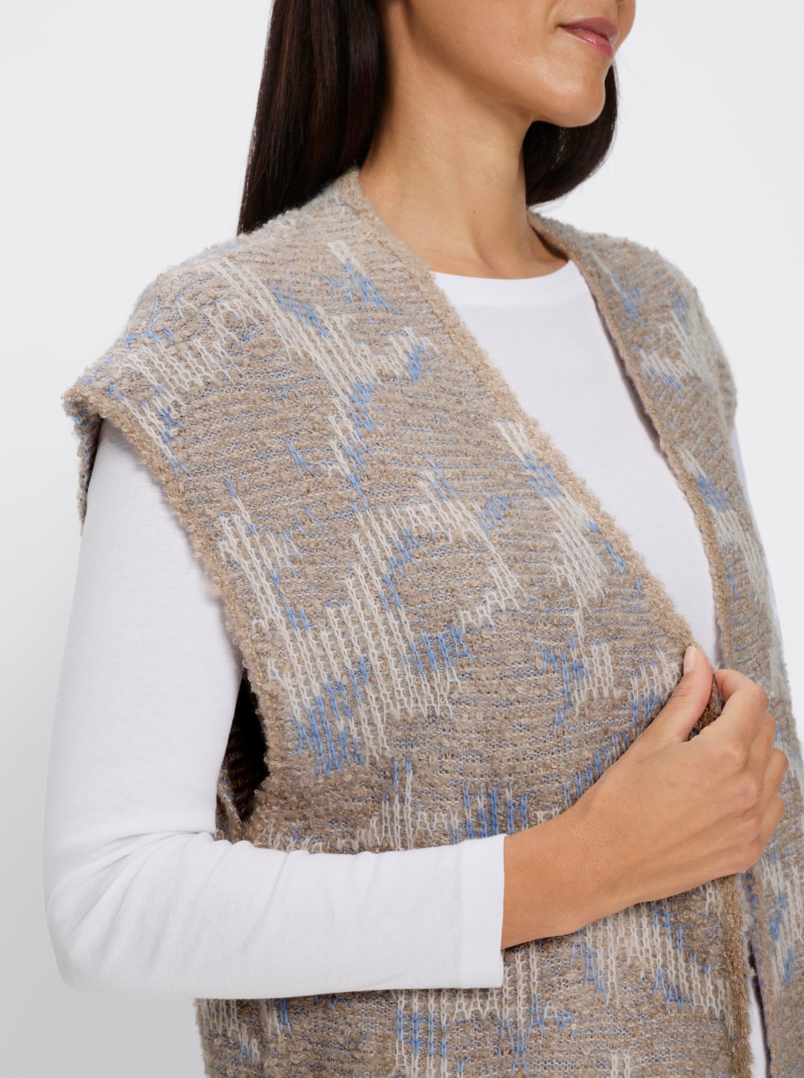 heine Strickweste - mittelblau-champagner-gemustert