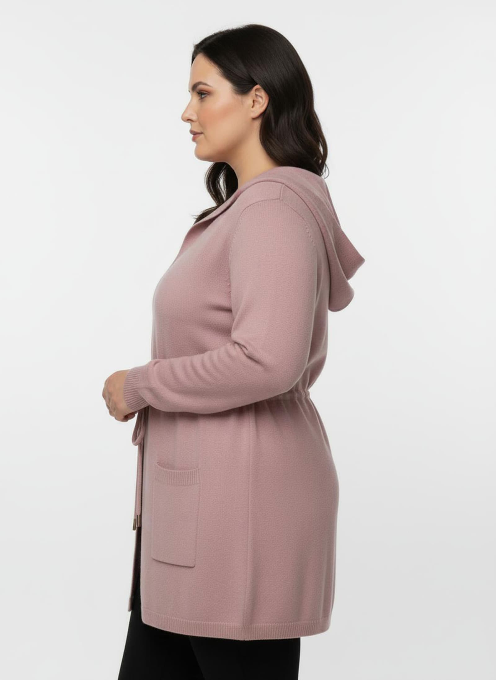 Kapuzenstrickjacke mit Tunnelzug in der Taille - hortensie