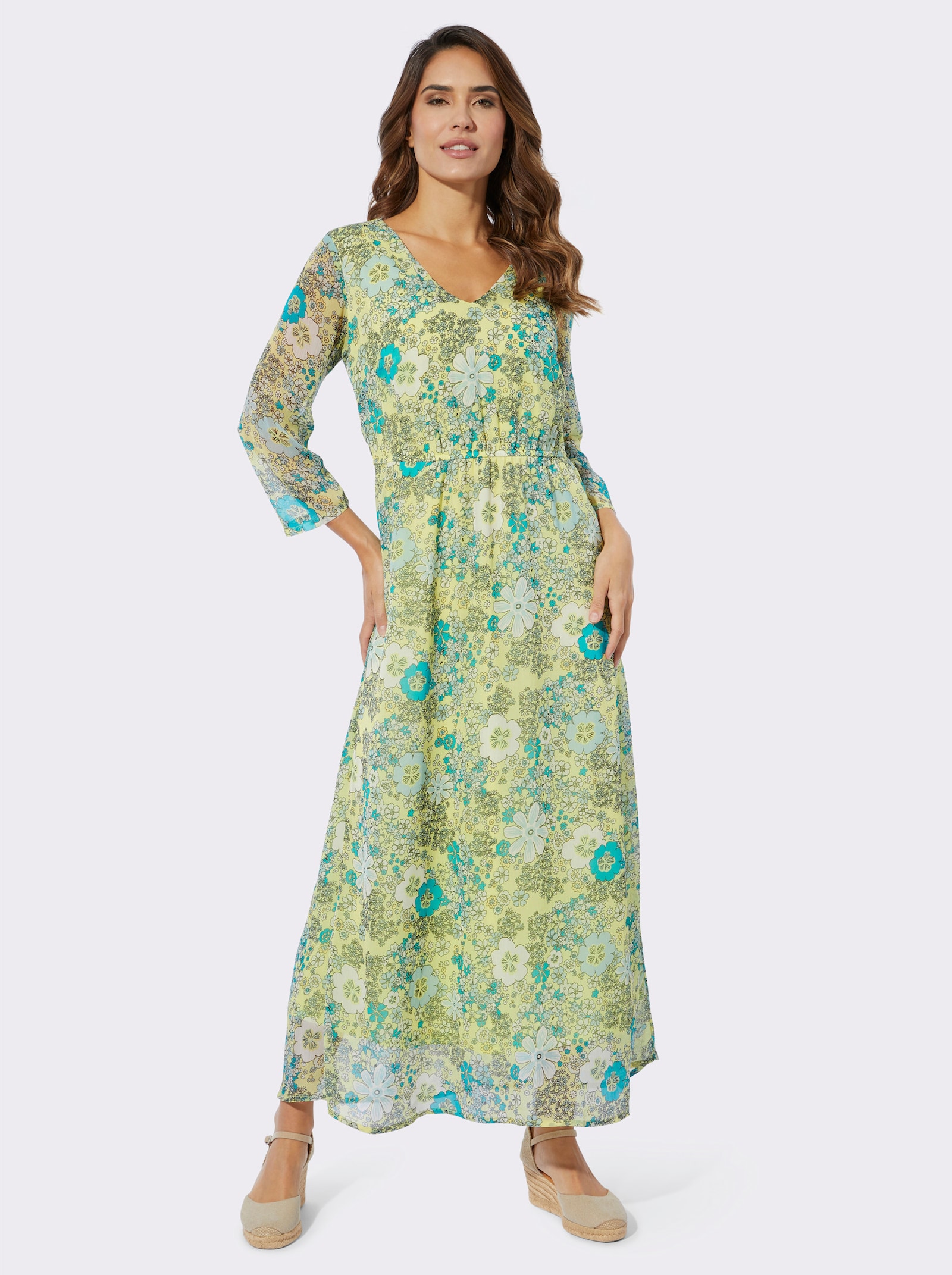 Blumenkleid aus Chiffon - pistazie-mint-bedruckt