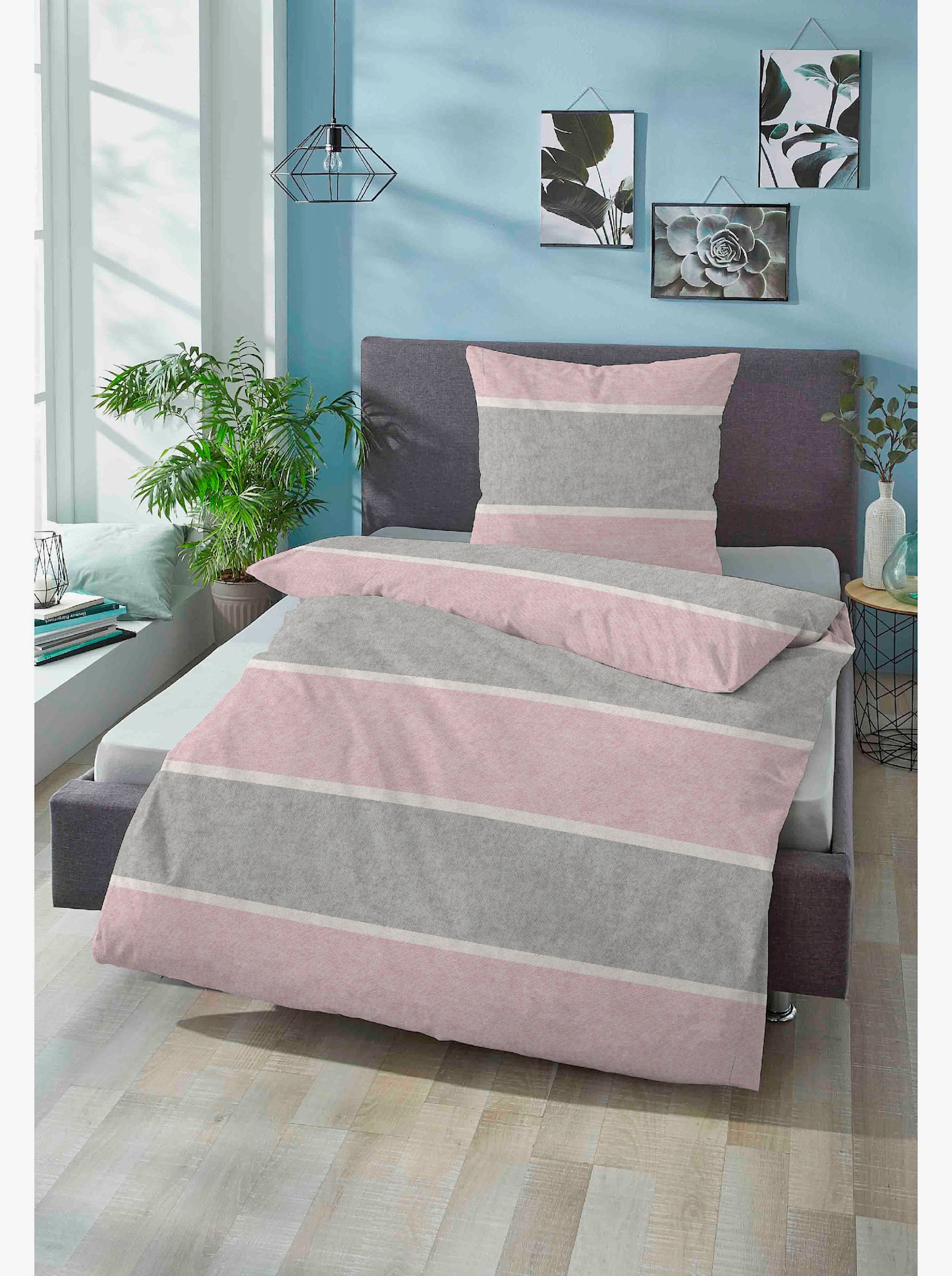 Biberna Bettwäsche - rosa-grau
