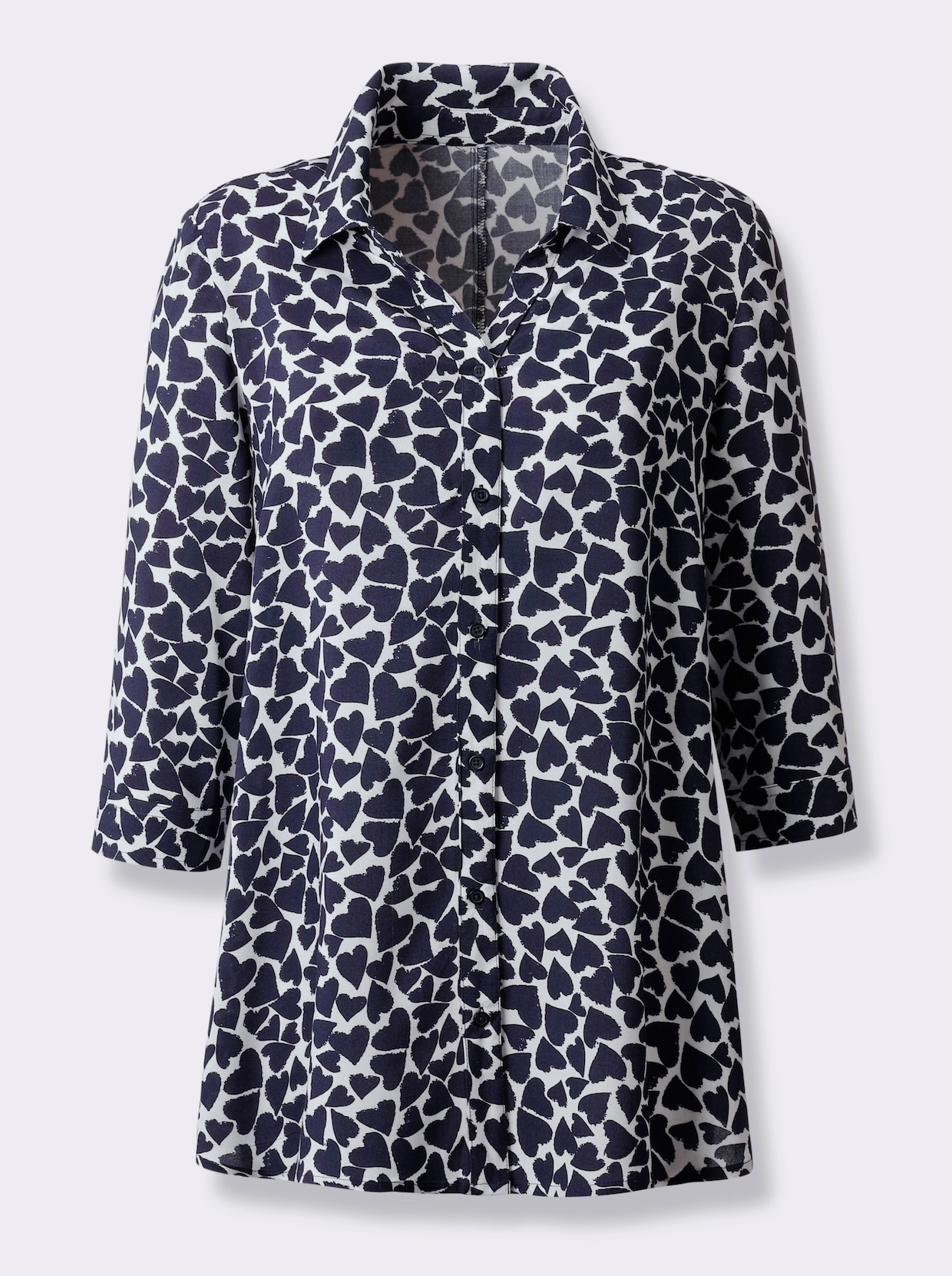 Longline blouse - wit/marine gedessineerd