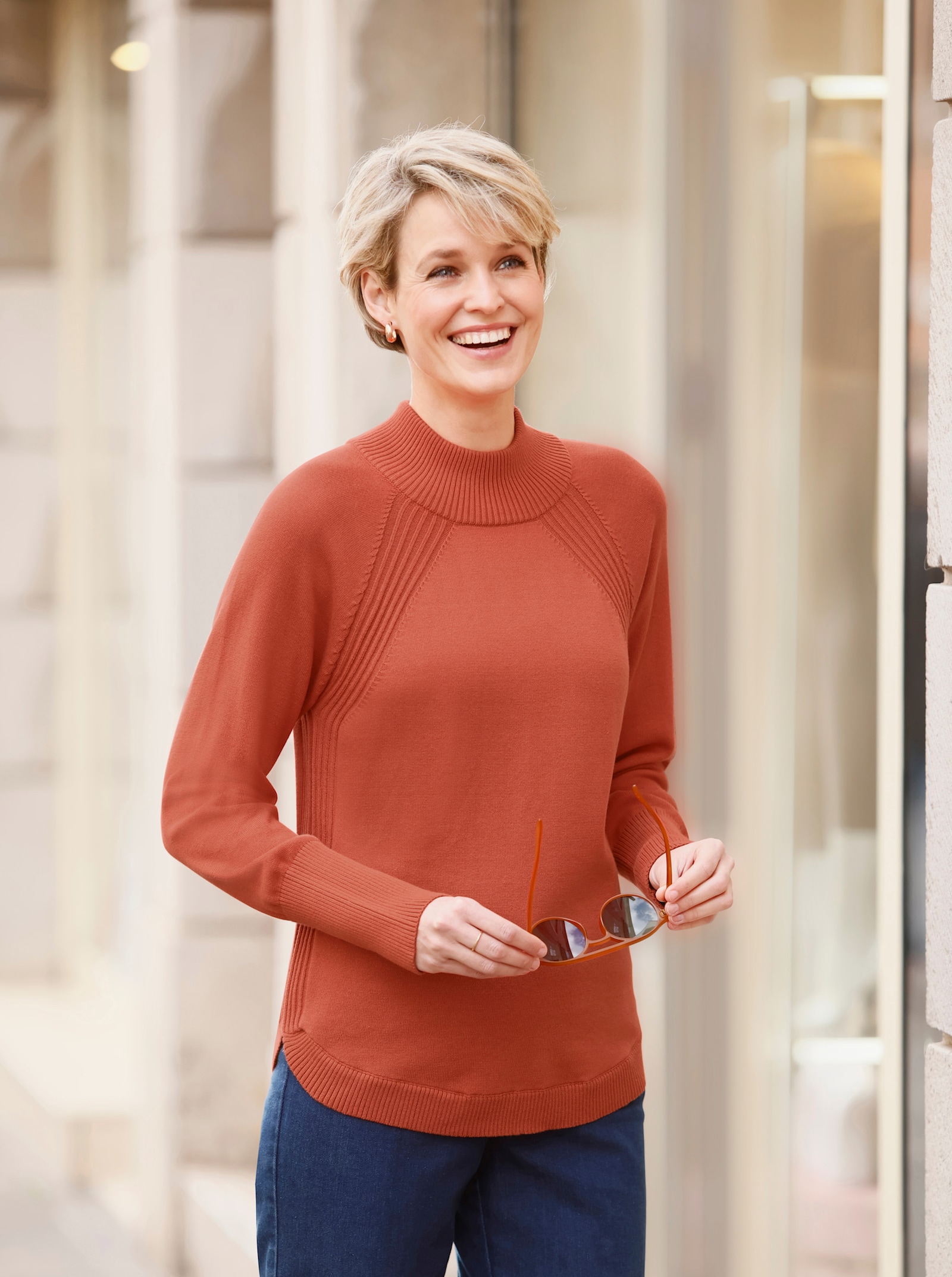 Pullover met opstaande kraag van puur katoen - terra