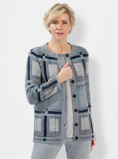 Strickjacke - steingrau-ozean-gemustert