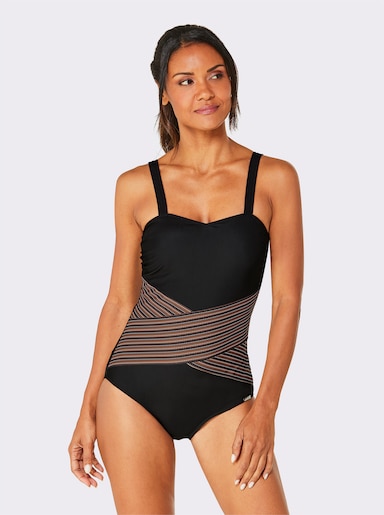 Badeanzug mit figurformendem Effekt - schwarz-cognac