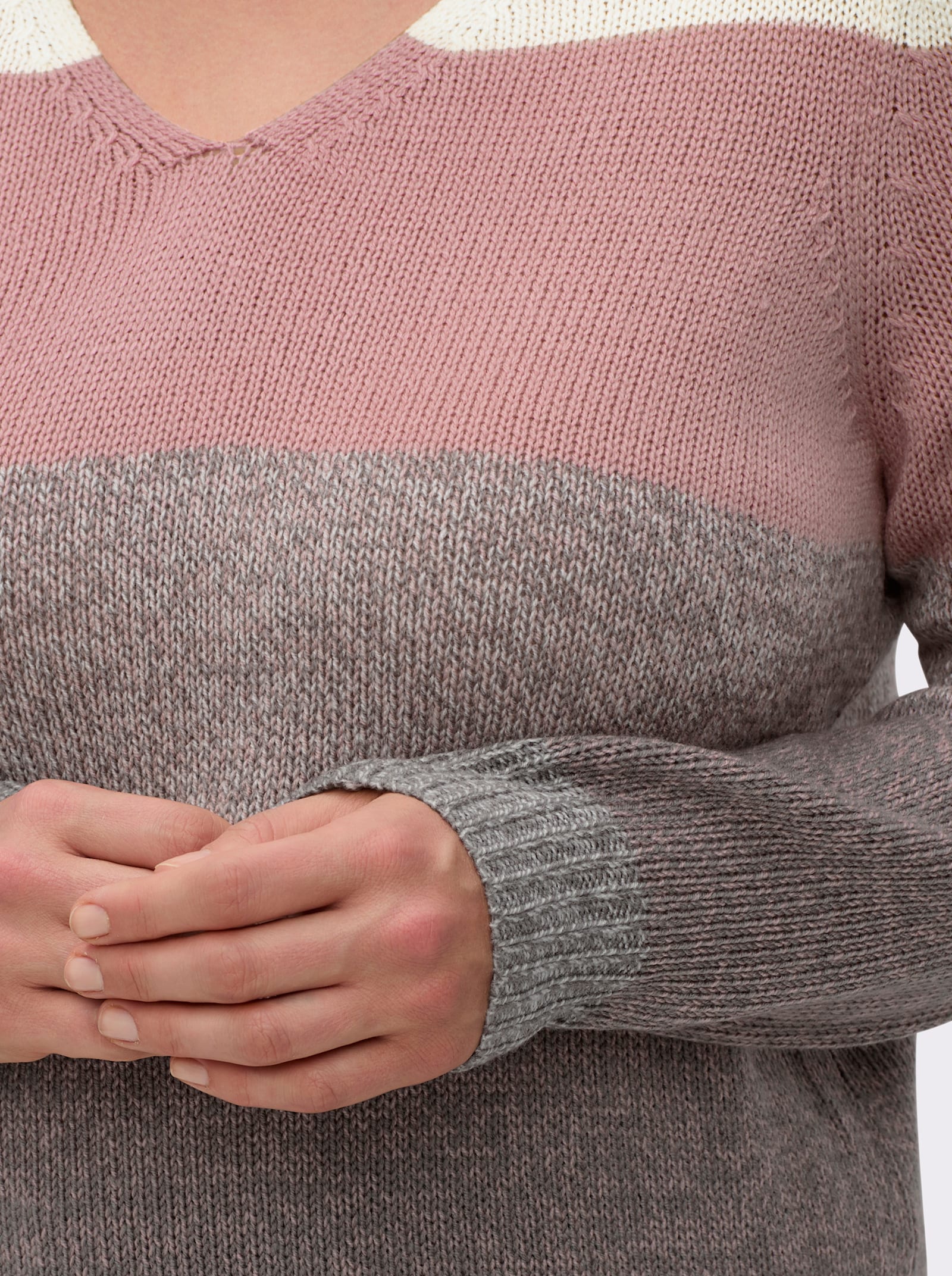 Longpullover mit Blockstreifen-Muster - hortensie-ecru-meliert