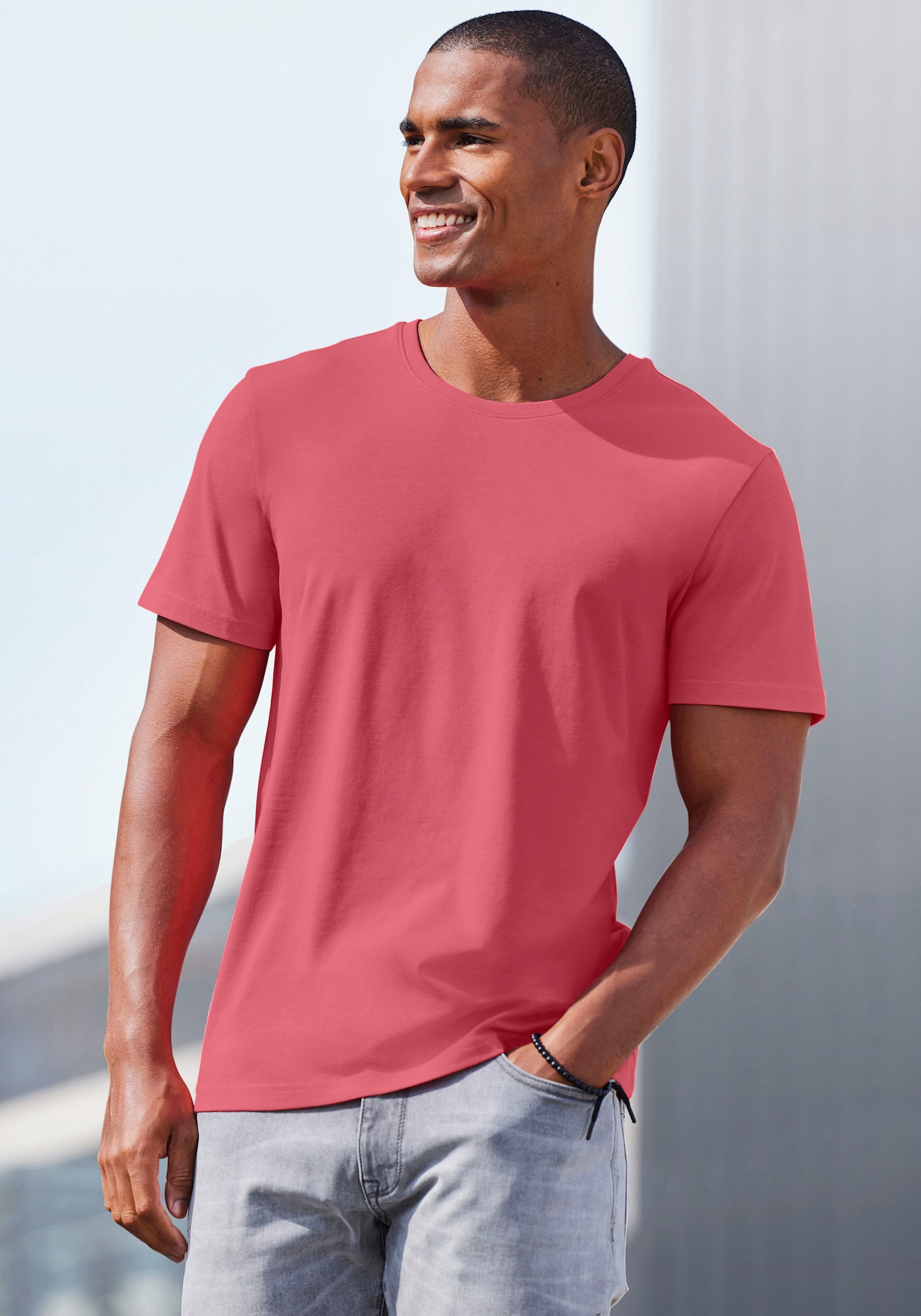 AUTHENTIC LE JOGGER T-Shirt - koralle / weiß