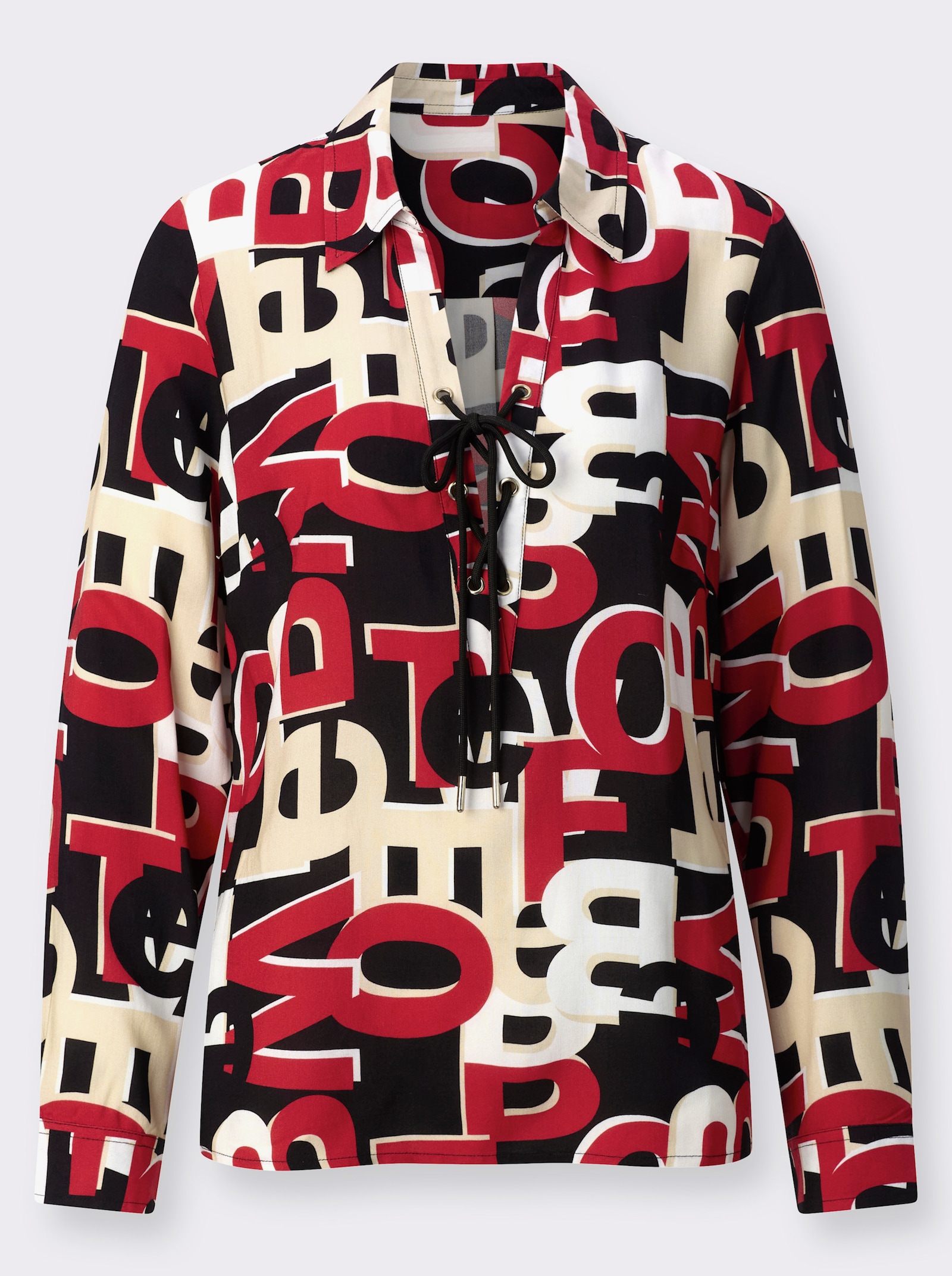 Langarm-Bluse im Lettering-Dessin - rot-schwarz-bedruckt